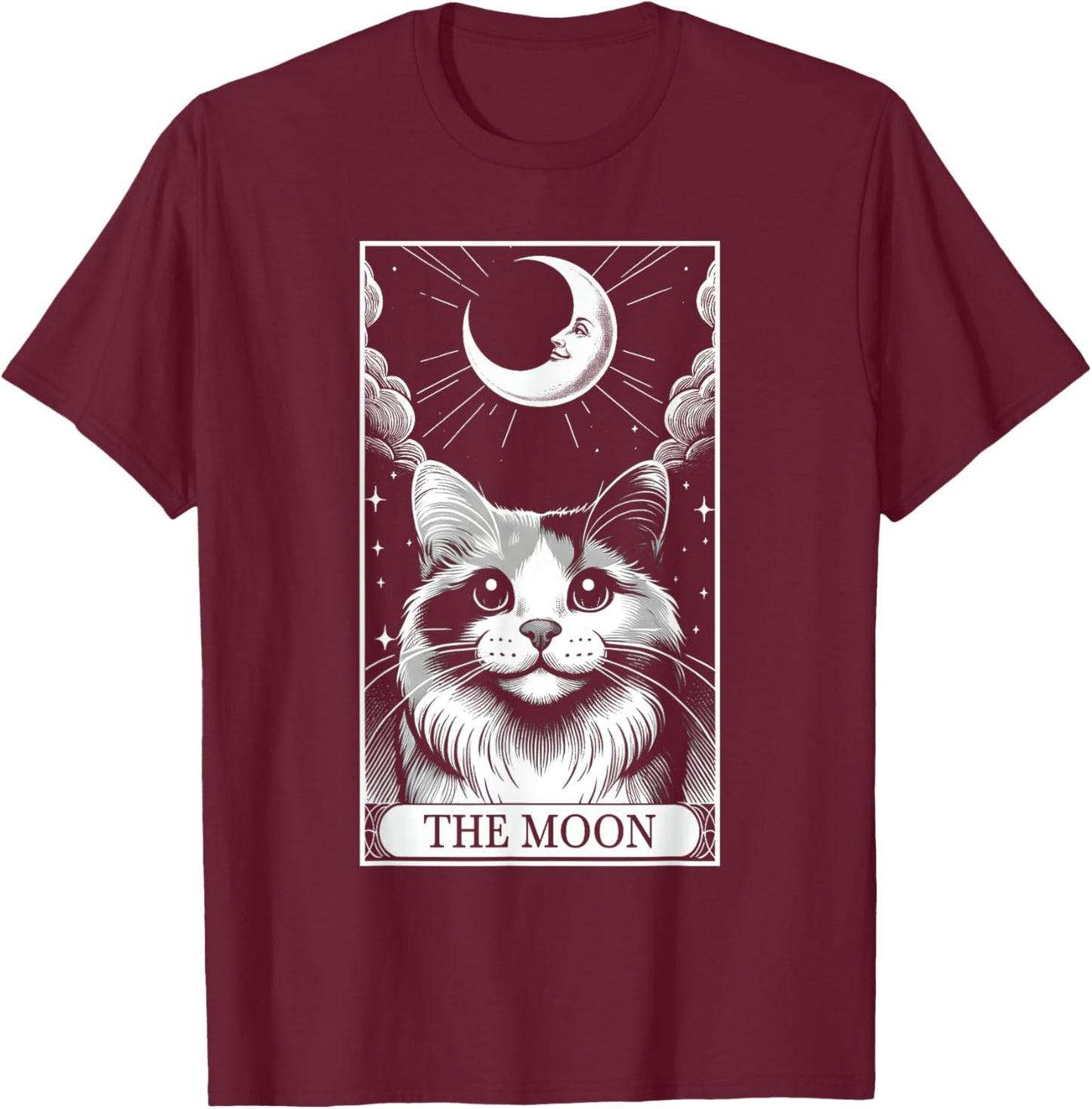 Tarot Card Vintage Crescent Moon Calico Cat Mom Cat Lovers Women Kids T-Shirt - T-Shirt | Maroon