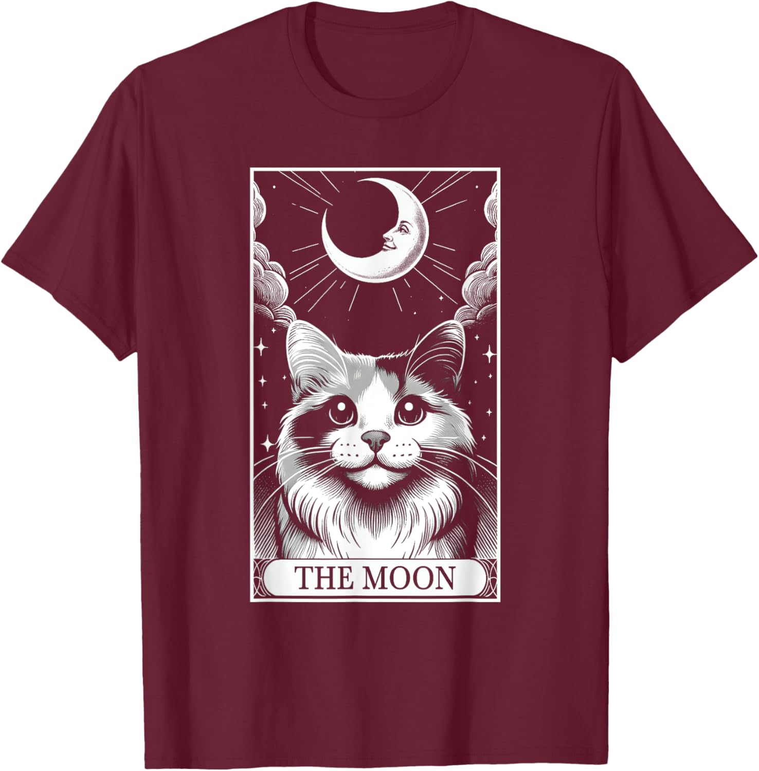 Tarot Card Vintage Crescent Moon Calico Cat Mom Cat Lovers Women Kids T-Shirt - T-Shirt | Maroon