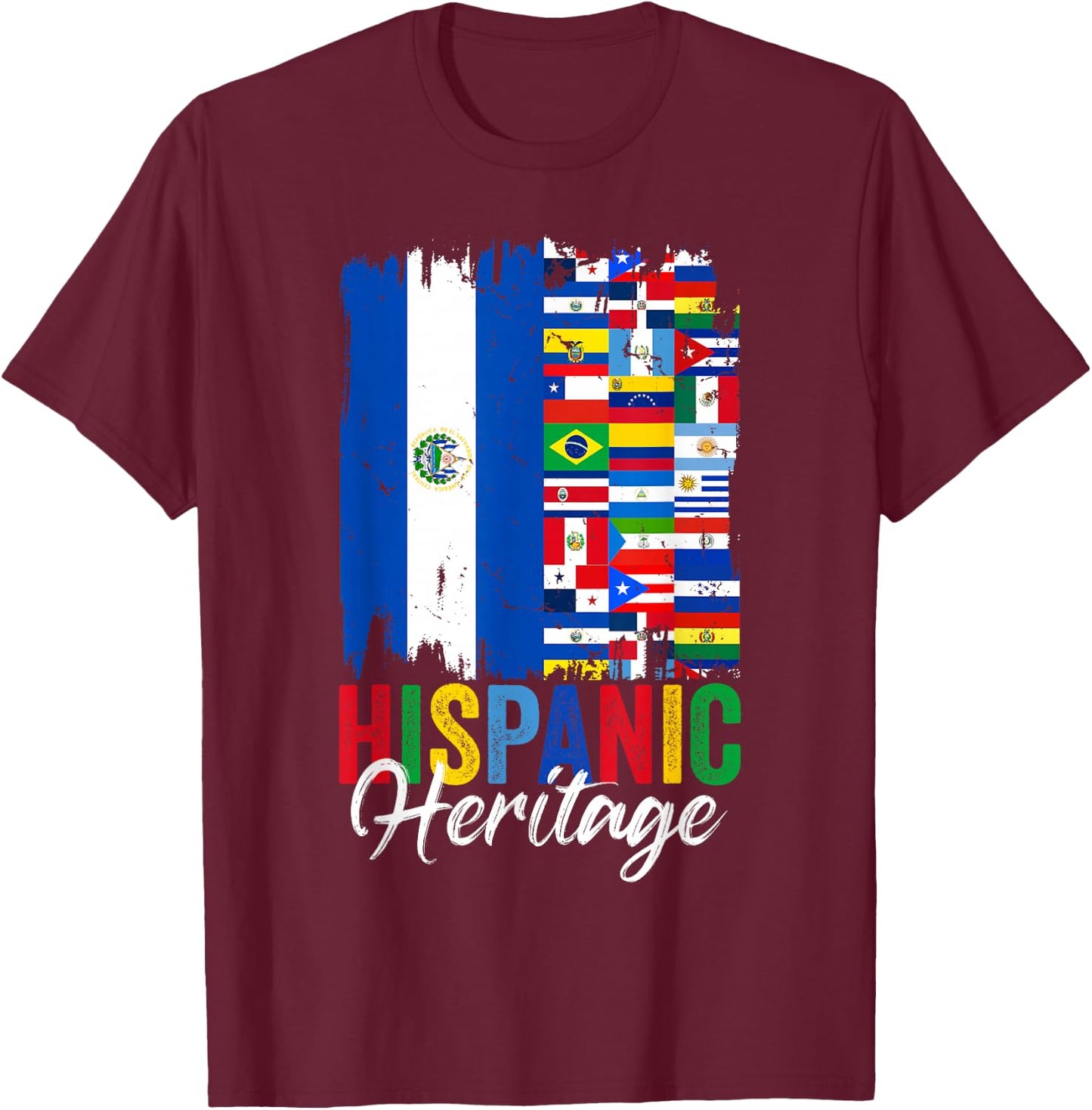 El Salvador Hispanic Heritage Month Latino Countries Flags T-Shirt - T-Shirt | Maroon