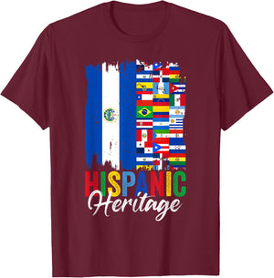 El Salvador Hispanic Heritage Month Latino Countries Flags T-Shirt - T-Shirt | Maroon
