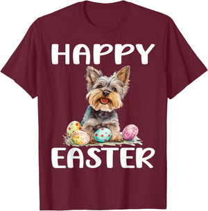 Yorkie Yorkshire Terrier Dog Breed Happy Easter Men Women T-Shirt - T-Shirt | Maroon