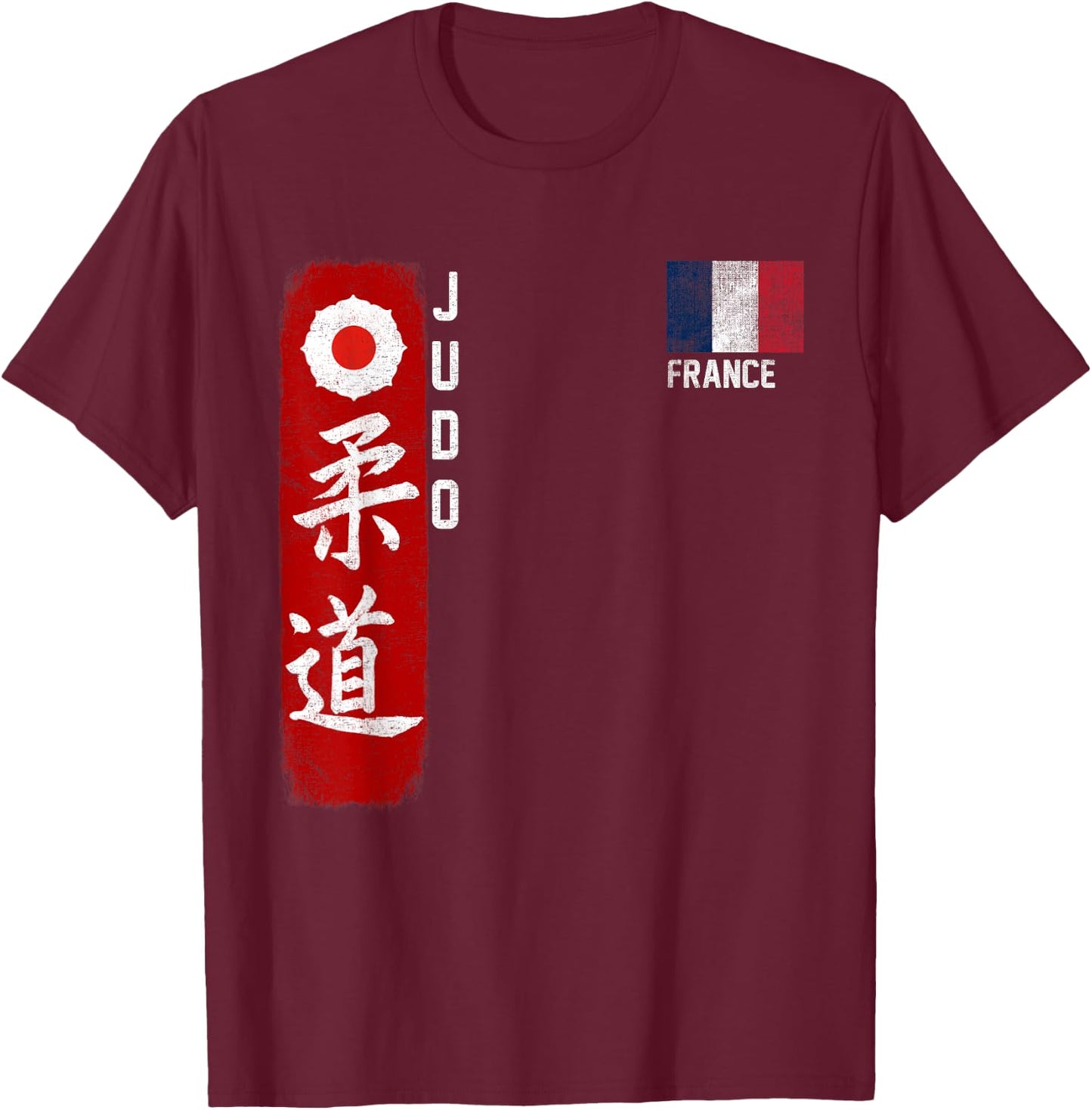 Judo France French Flag Judoka Dojo Martial Art Kanji , Black, S T-Shirt - T-Shirt | Maroon