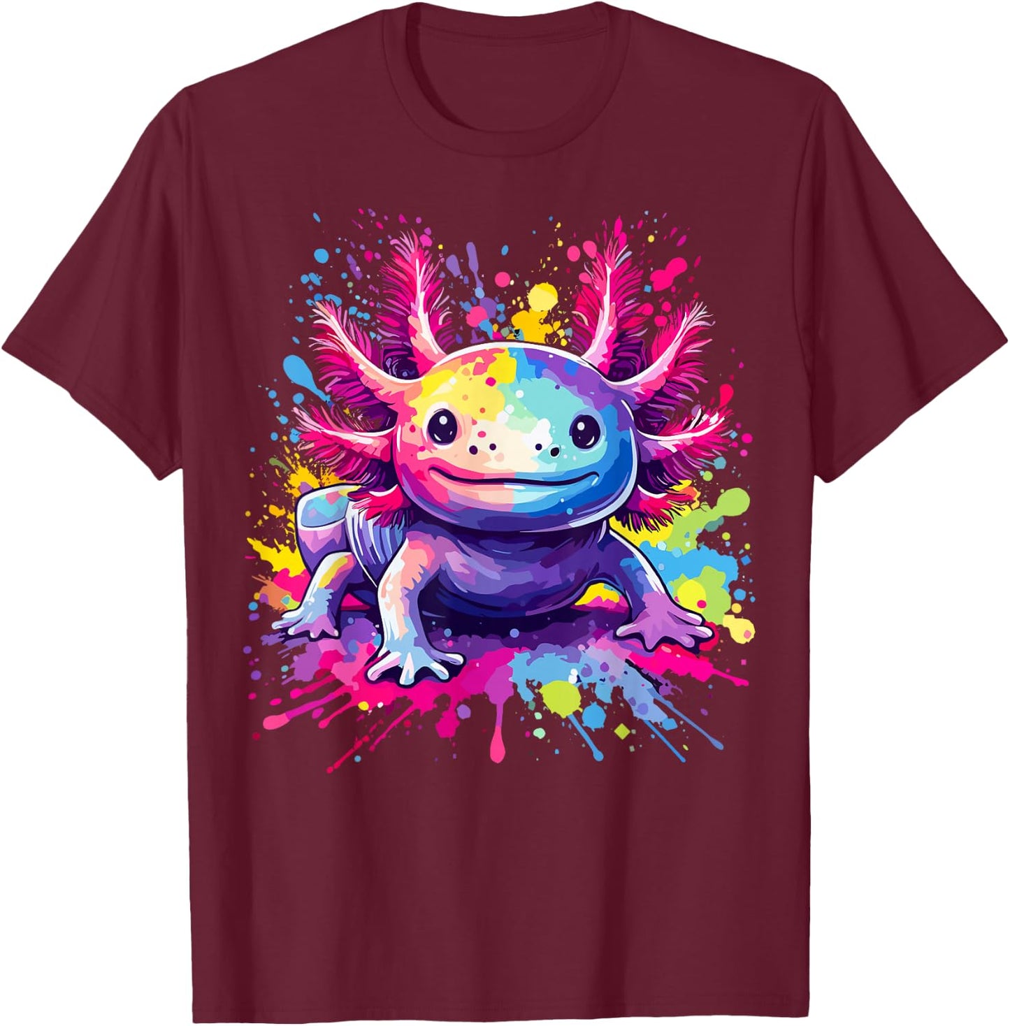 Axolotls Lovers Colorful Splash Art Kawaii Axolotl T-Shirt - T-Shirt | Maroon