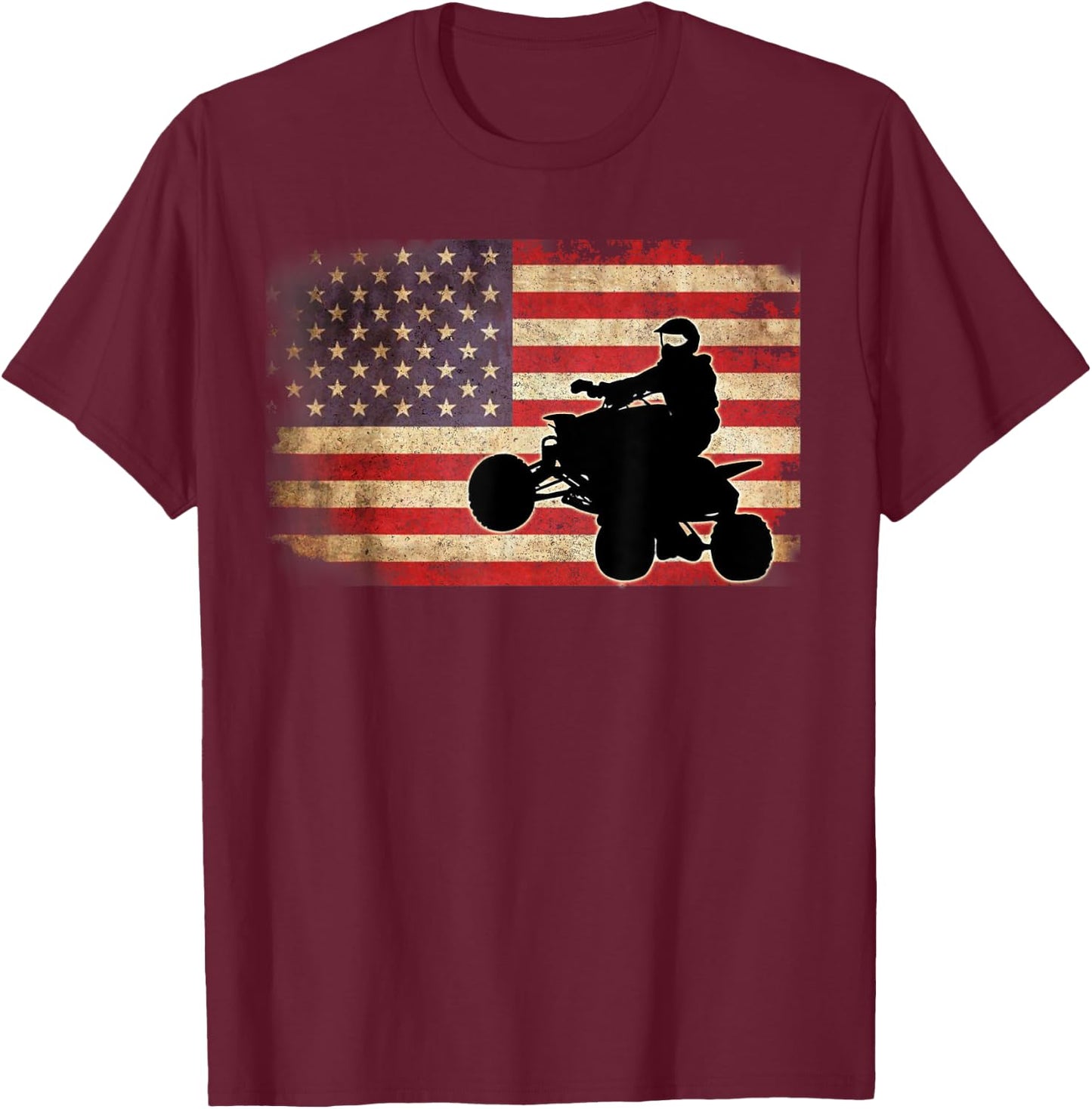 American USA Flag Quad Bike Four Wheeler Gift T Shirt Women Kids Men T-Shirt - T-Shirt | Maroon