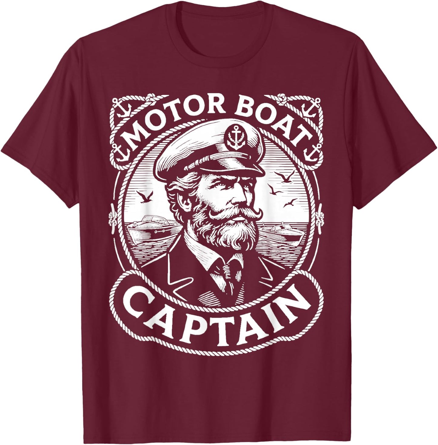 Funny Motor Boat Captain Vintage Retro T-Shirt - T-Shirt | Maroon