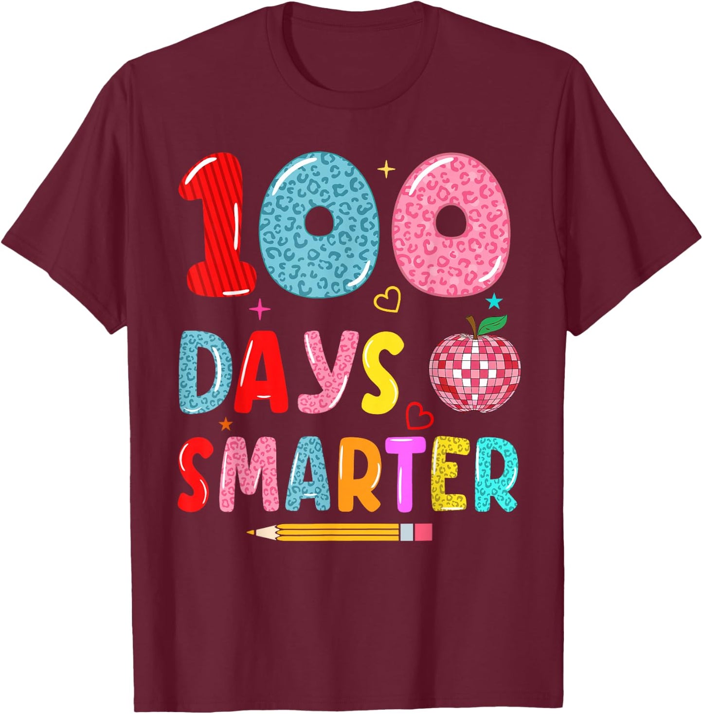 100 days Smarter leopard 100th Day Of school girls boys T-Shirt - T-Shirt | Maroon