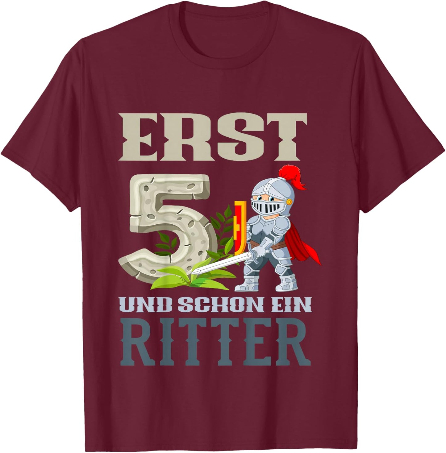 Children's 5th Birthday with Knight Design T-Shirt - T-Shirt | Maroon