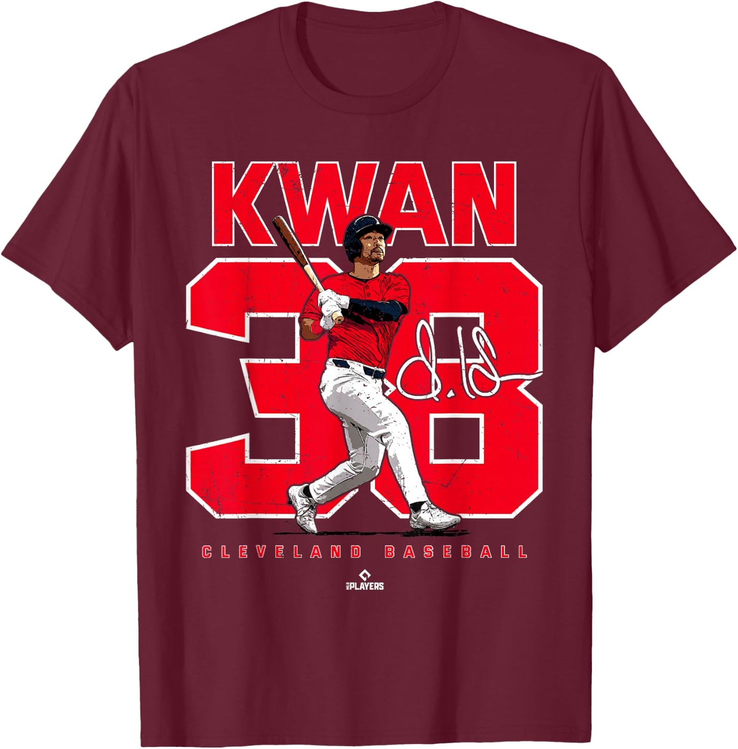Number and Portrait Steven Kwan Cleveland MLBPA T-Shirt - T-Shirt | Maroon