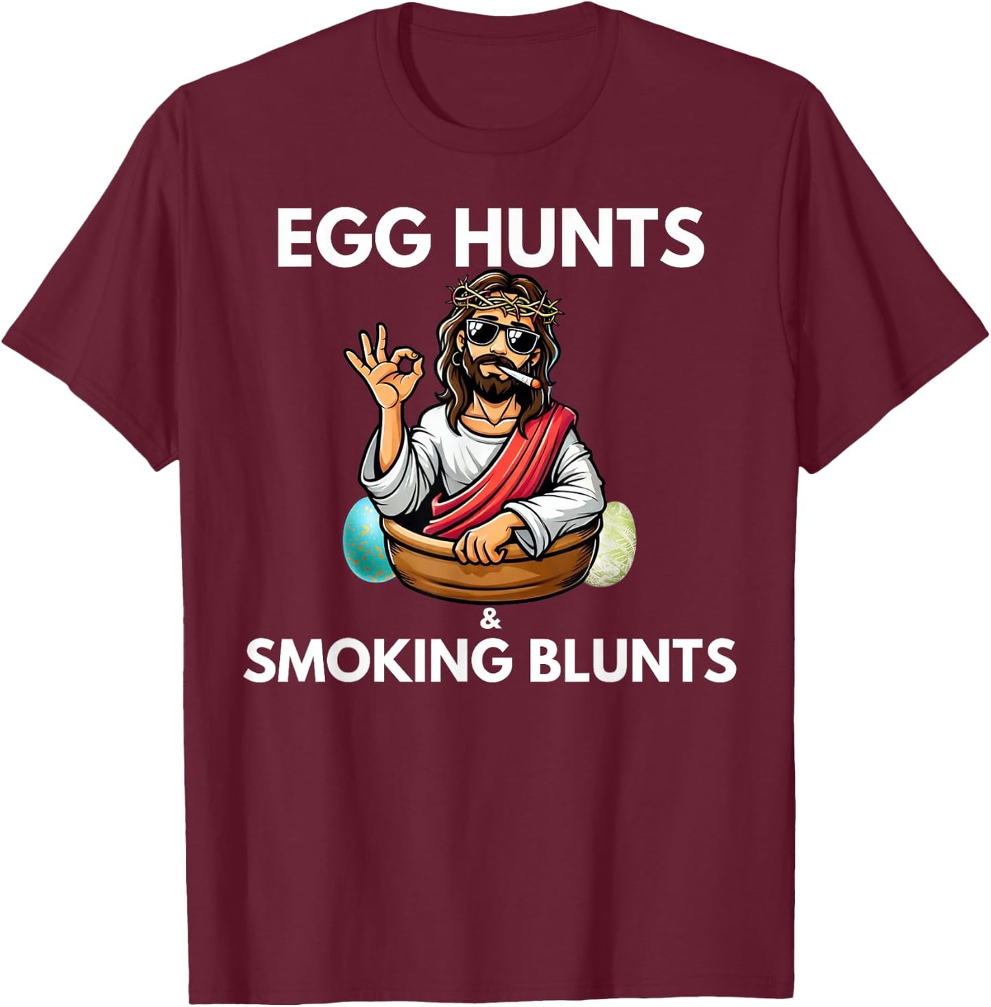 Easter 420 2025 Blunt Stoner Cannabis Weed Design -Adults Black Small Short Sleeve Modern Novelty Humor Gift T-Shirt - T-Shirt | Maroon