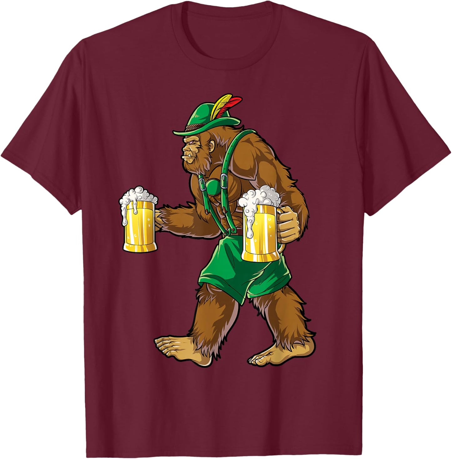 Bigfoot Lederhosen Oktoberfest Men Prost Beer Mug T-Shirt - T-Shirt | Maroon