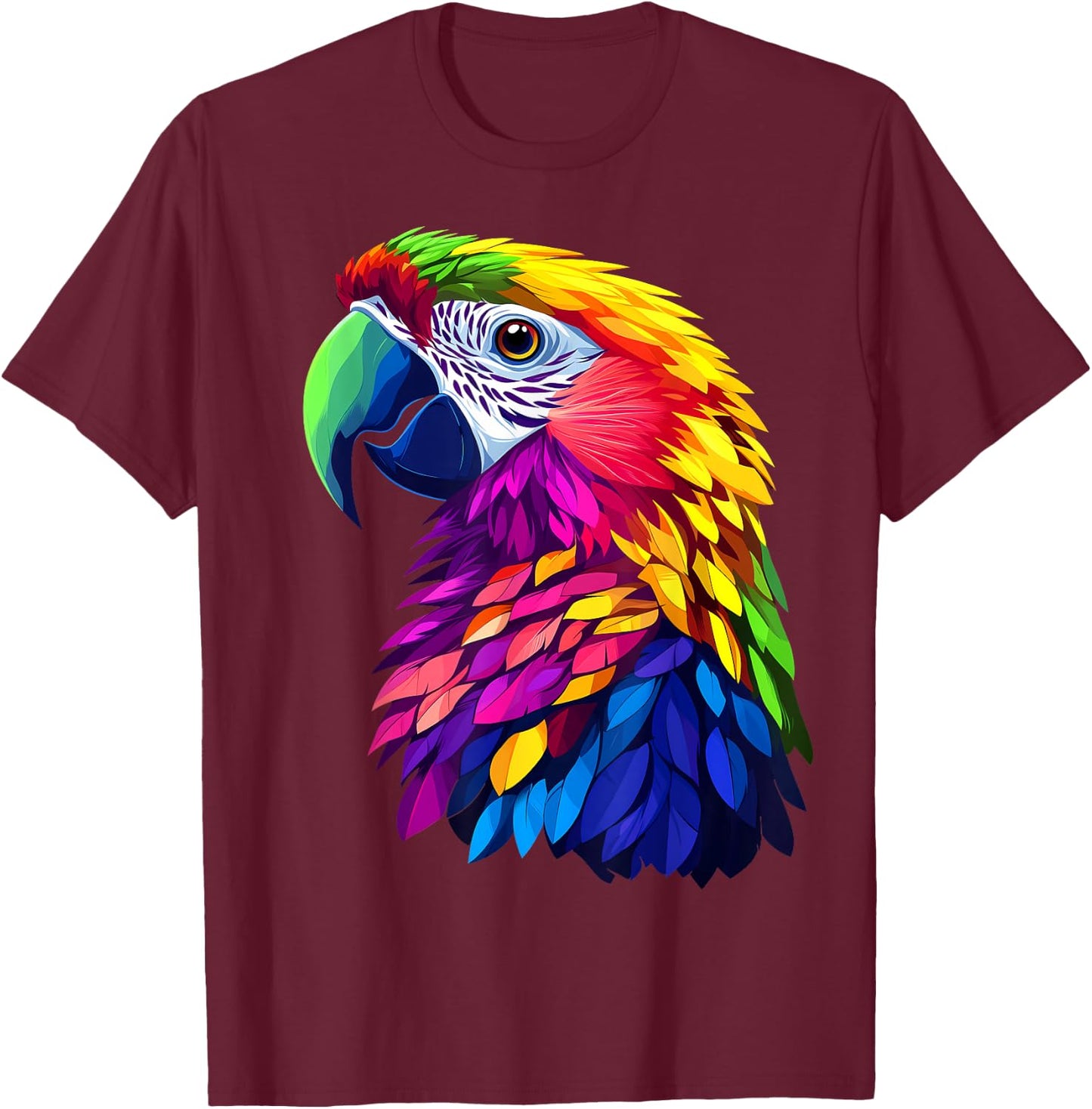 Colorful Macaw Vibrant Rainforest Birds Jungle Animals Black T-Shirt - T-Shirt | Maroon