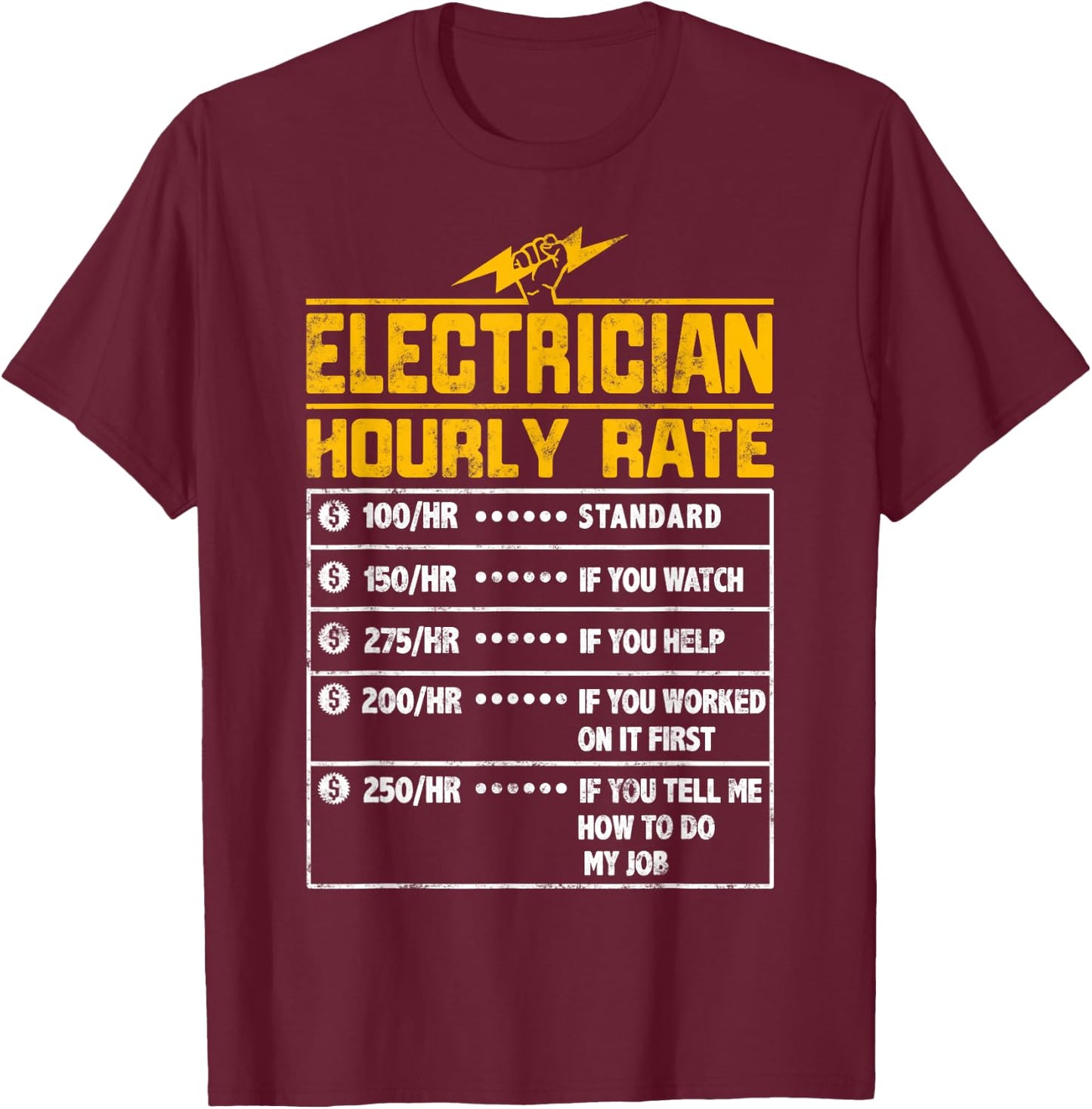 Electrician funny hourly rate Gift Electrician Dad T-Shirt - T-Shirt | Maroon