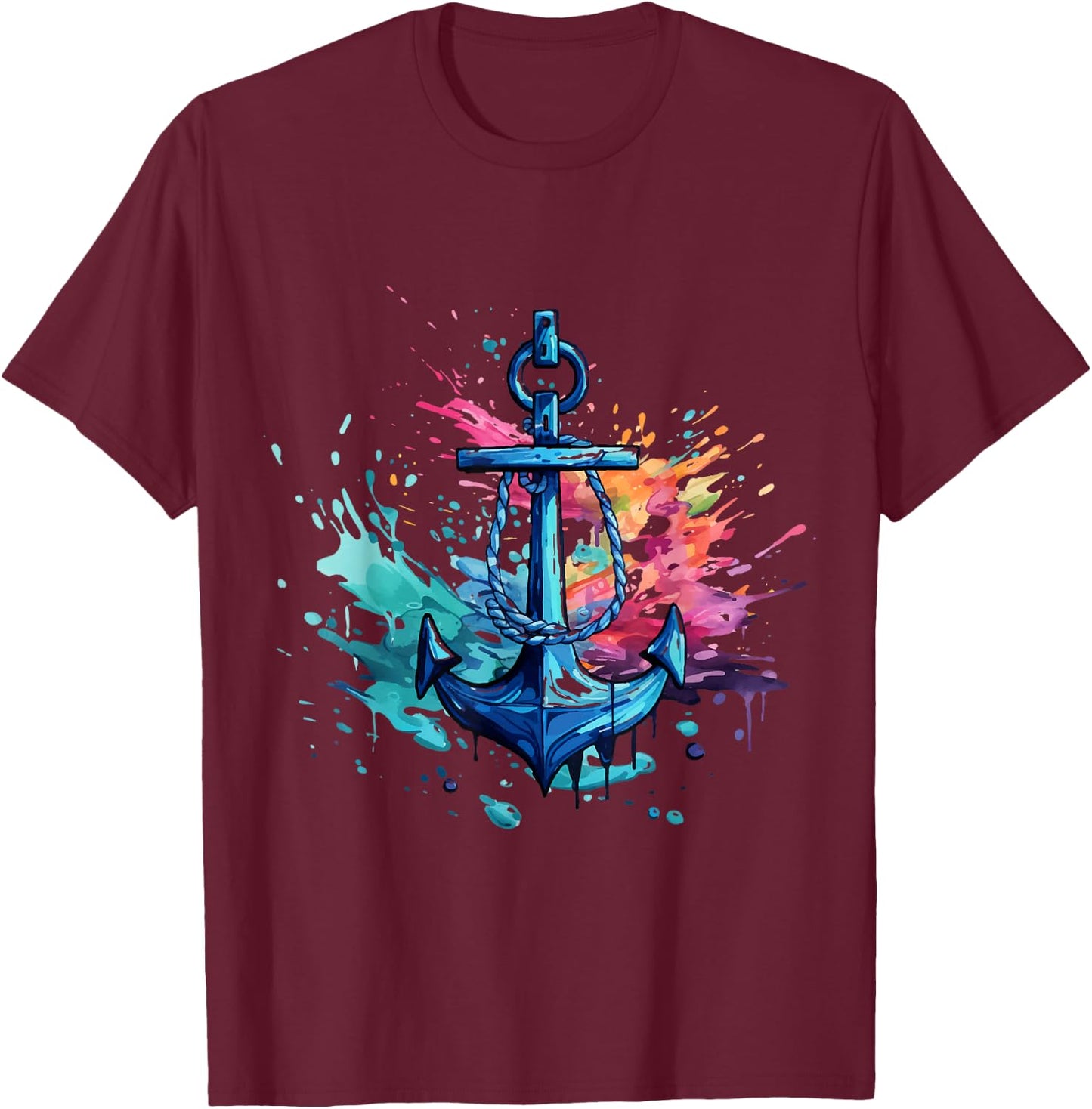 Anchor Sailor and Captain Design Motorboat Sailing , Black, S T-Shirt - T-Shirt | Maroon