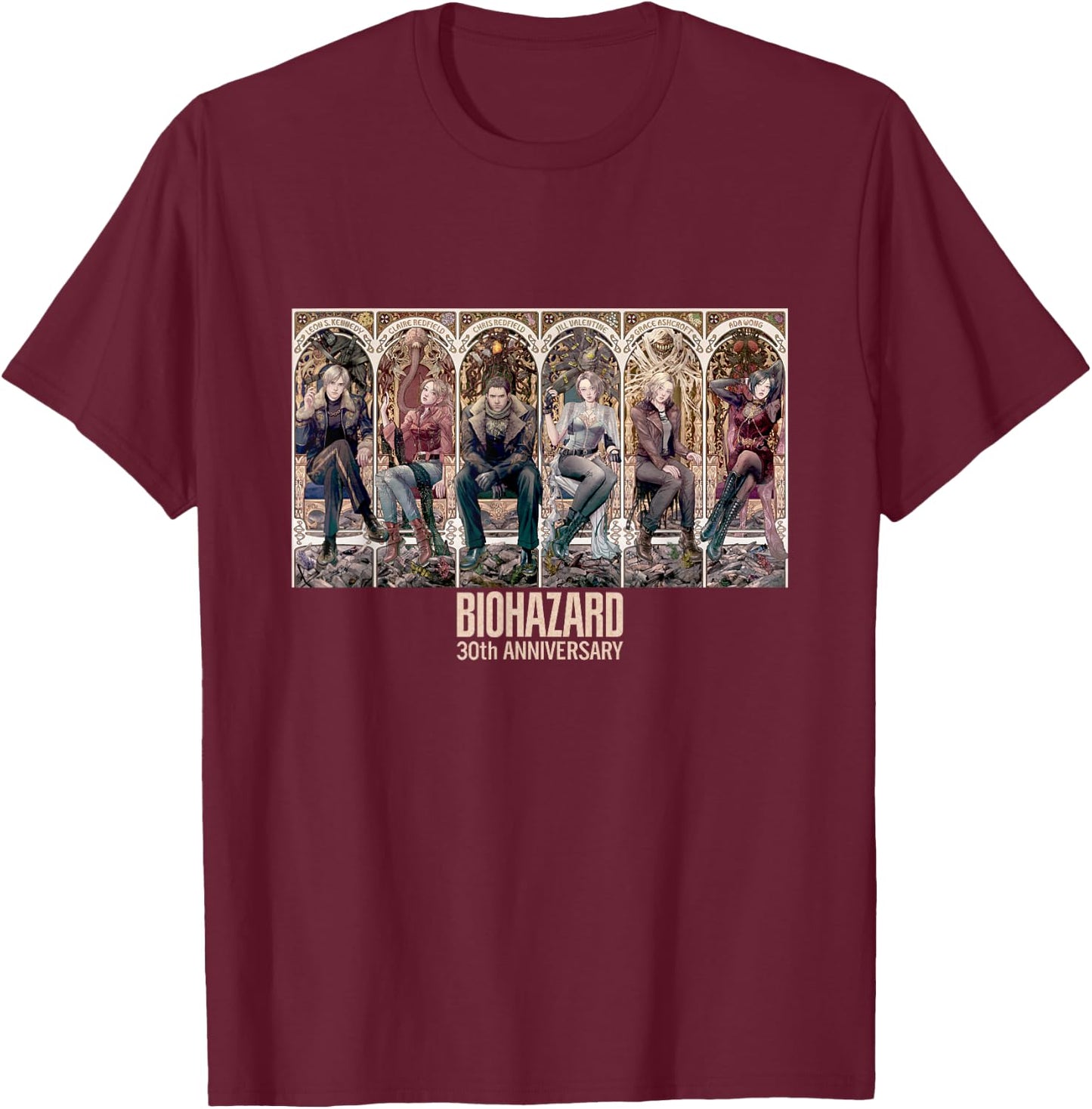 Resident Evil 30th Anniversary Key Art FP T-Shirt - T-Shirt | Maroon