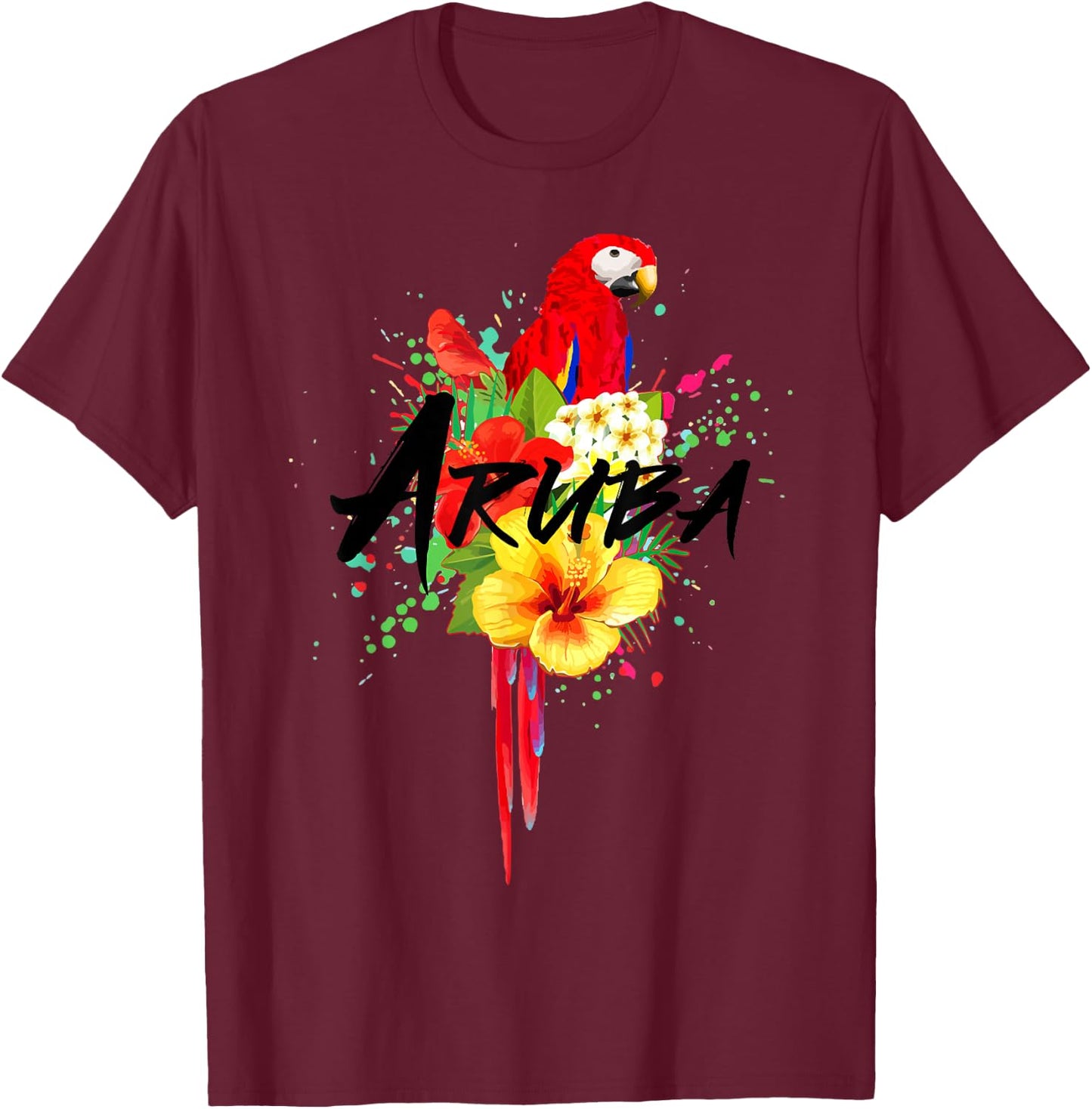 Aruba Parrot Tropical Plants Souvenir Vintage T-Shirt - T-Shirt | Maroon