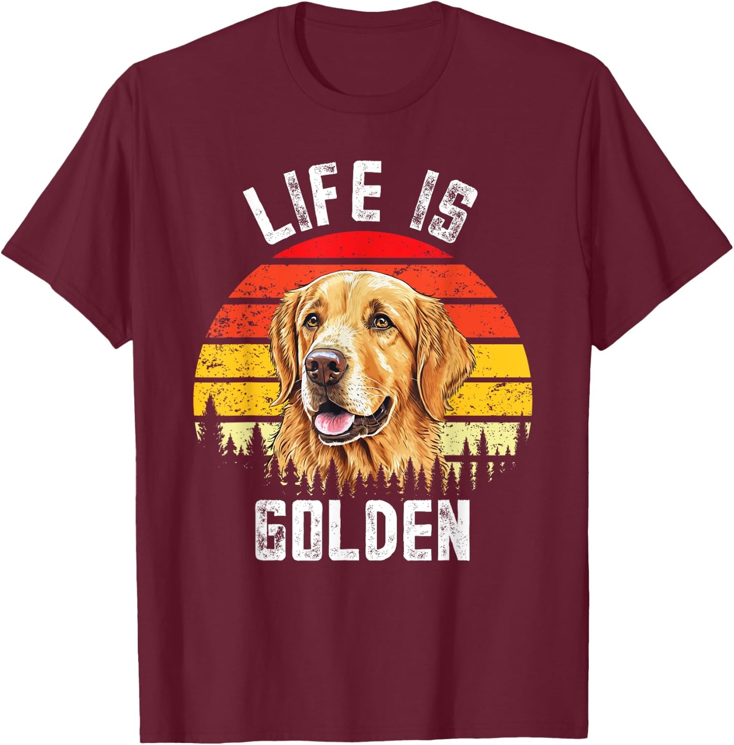 Vintage Life Is Golden Funny Golden Retriever Dog Lover Women Girls Kids T-Shirt - T-Shirt | Maroon
