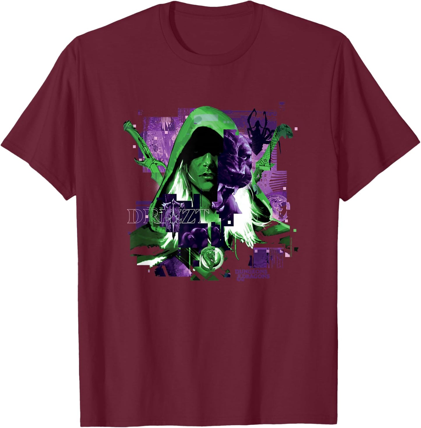 Dungeons & Dragons Drizzt Hooded Face Portrait Vintage T-Shirt - T-Shirt | Maroon