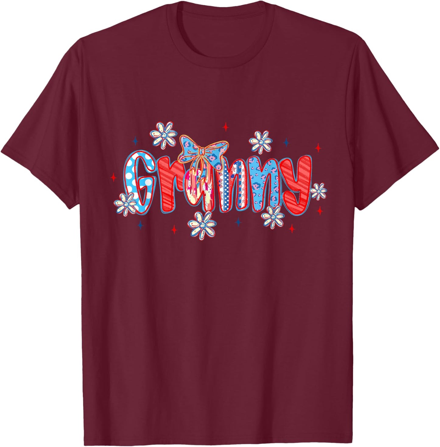 Granny Bow Leopard Flowers Funny 4th of July T-Shirt - T-Shirt | Maroon