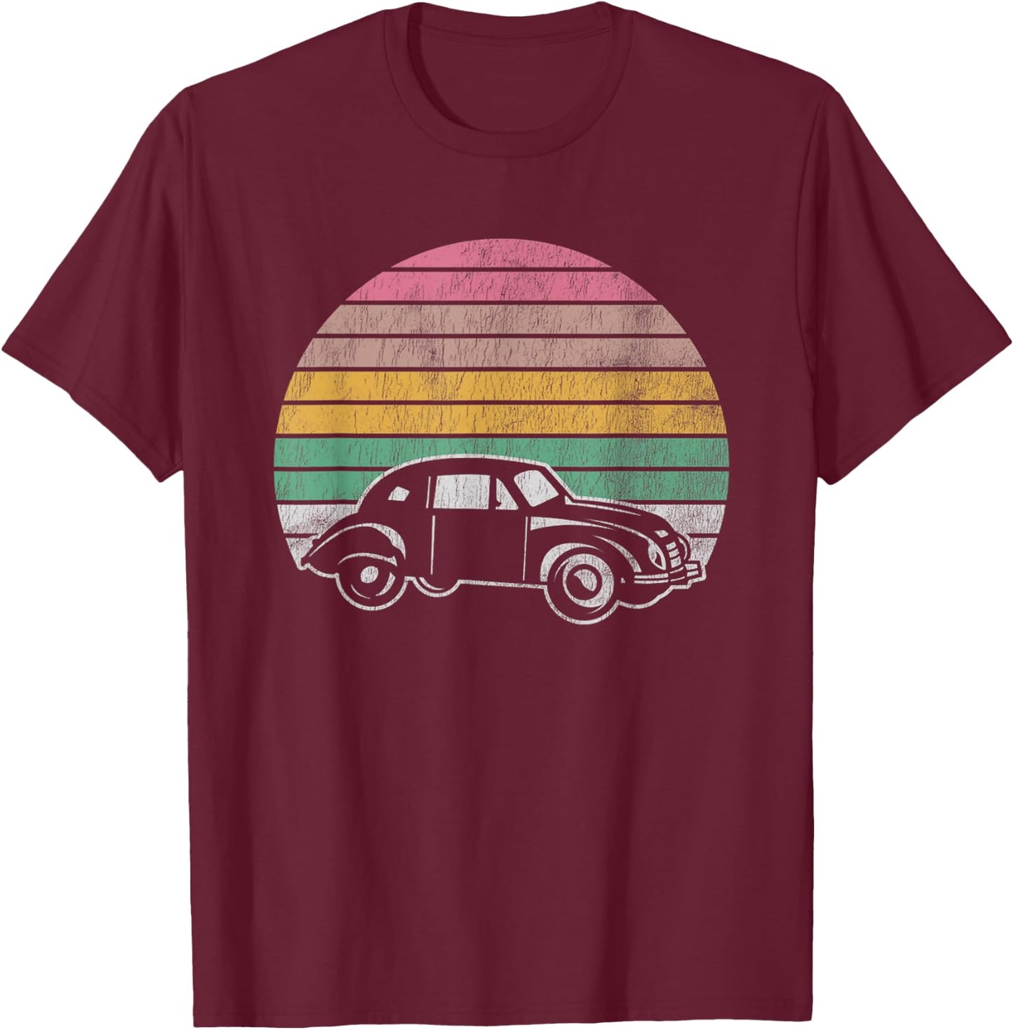 Classic Retro Car Nostalgic Sunset Scene T-Shirt - T-Shirt | Maroon