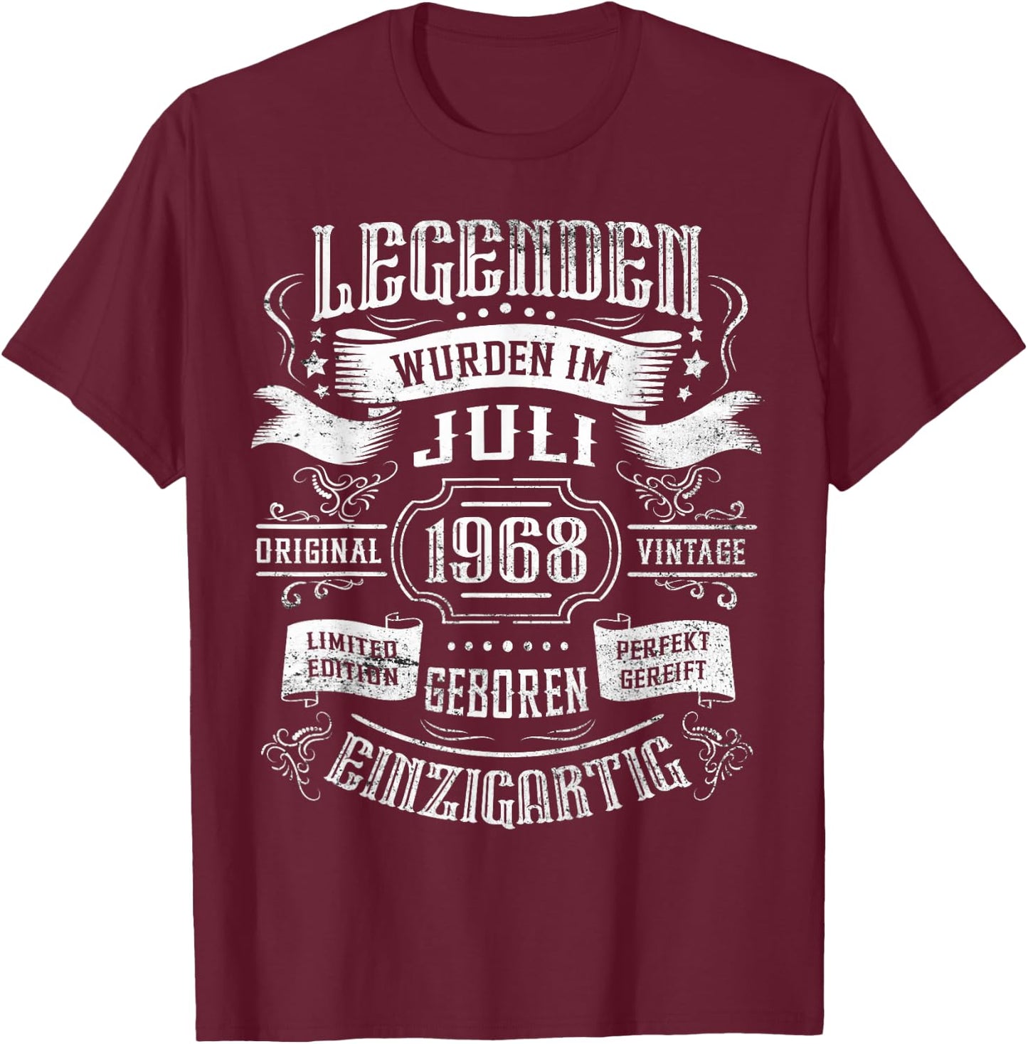 56. Geburtstag Legenden wurden im Juli 1968 geboren T-Shirt - T-Shirt | Maroon