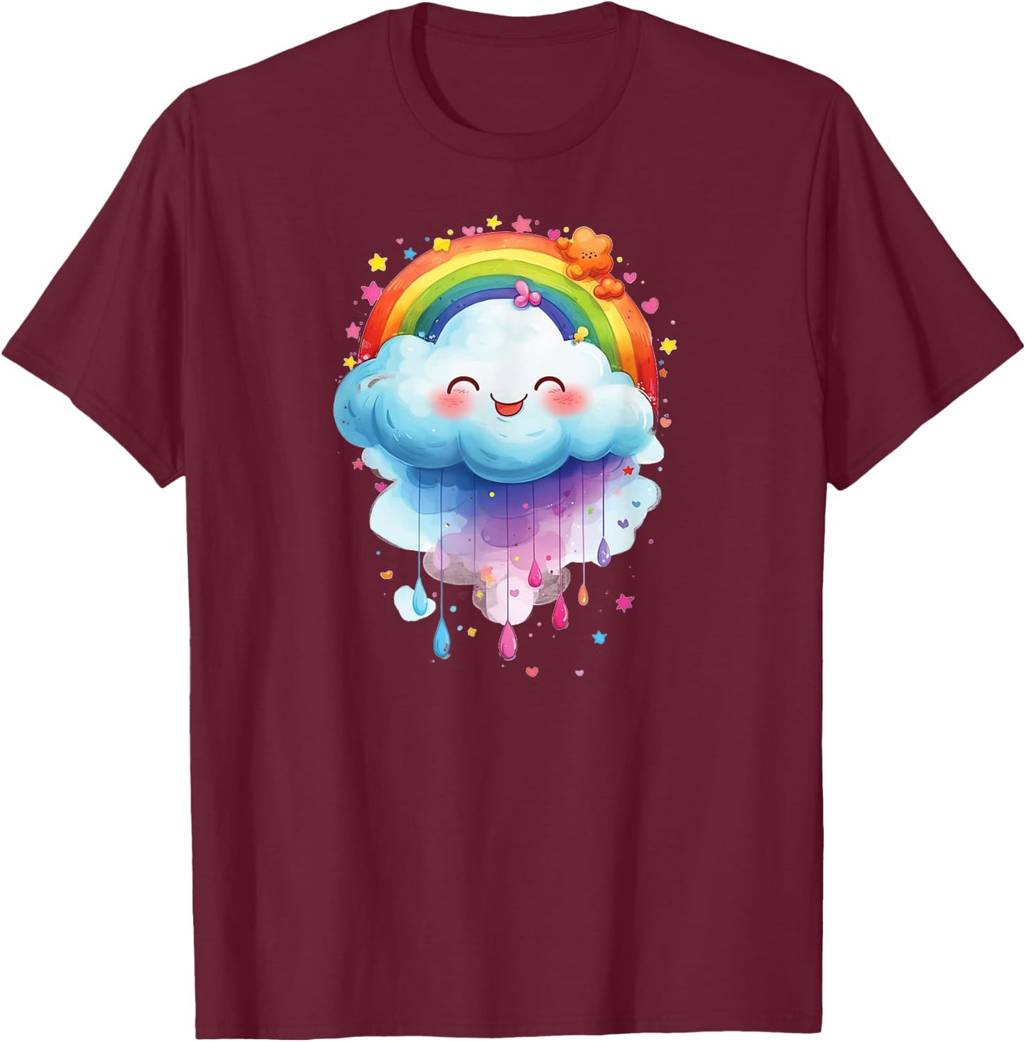 Colourful Proud Cloud with Rainbow , black T-Shirt - T-Shirt | Maroon