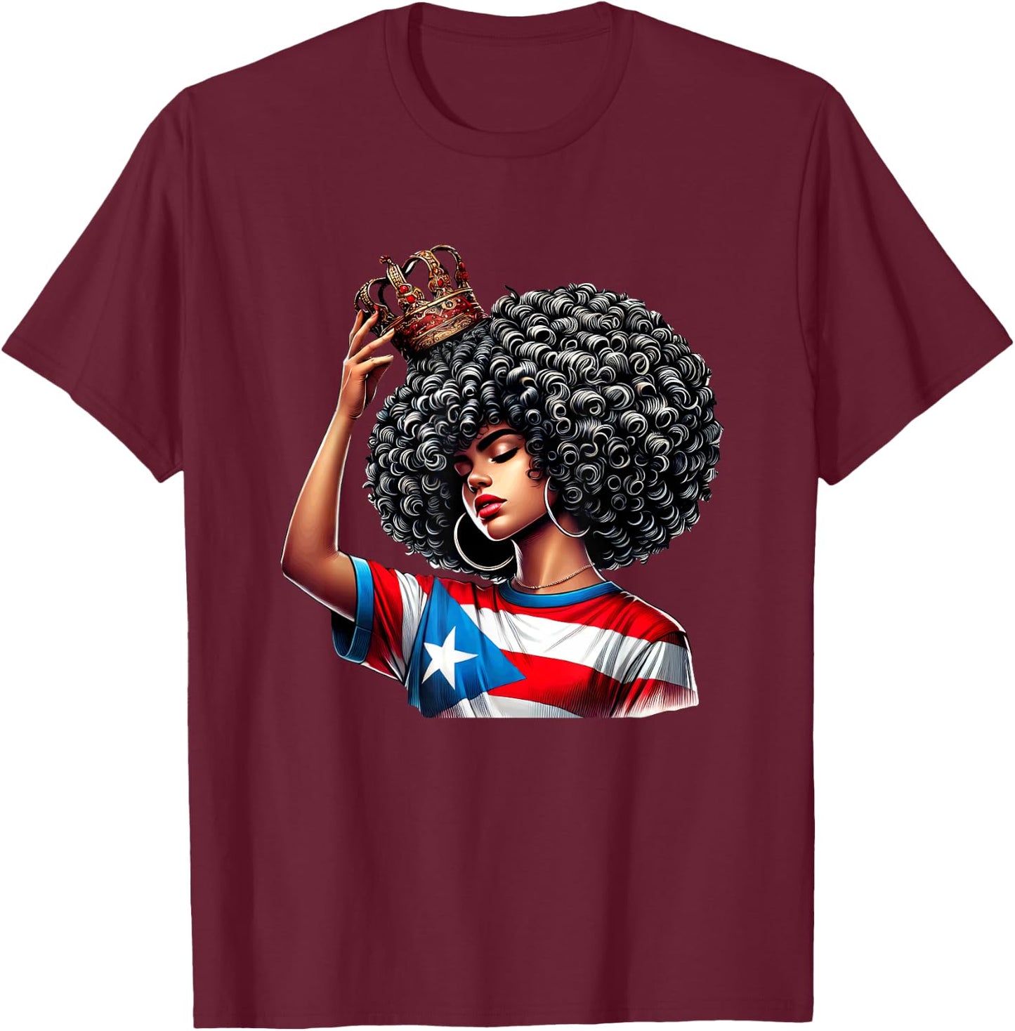 Afro Boricua Queen Puerto Rican Princess Flag Crown Latina T-Shirt - T-Shirt | Maroon