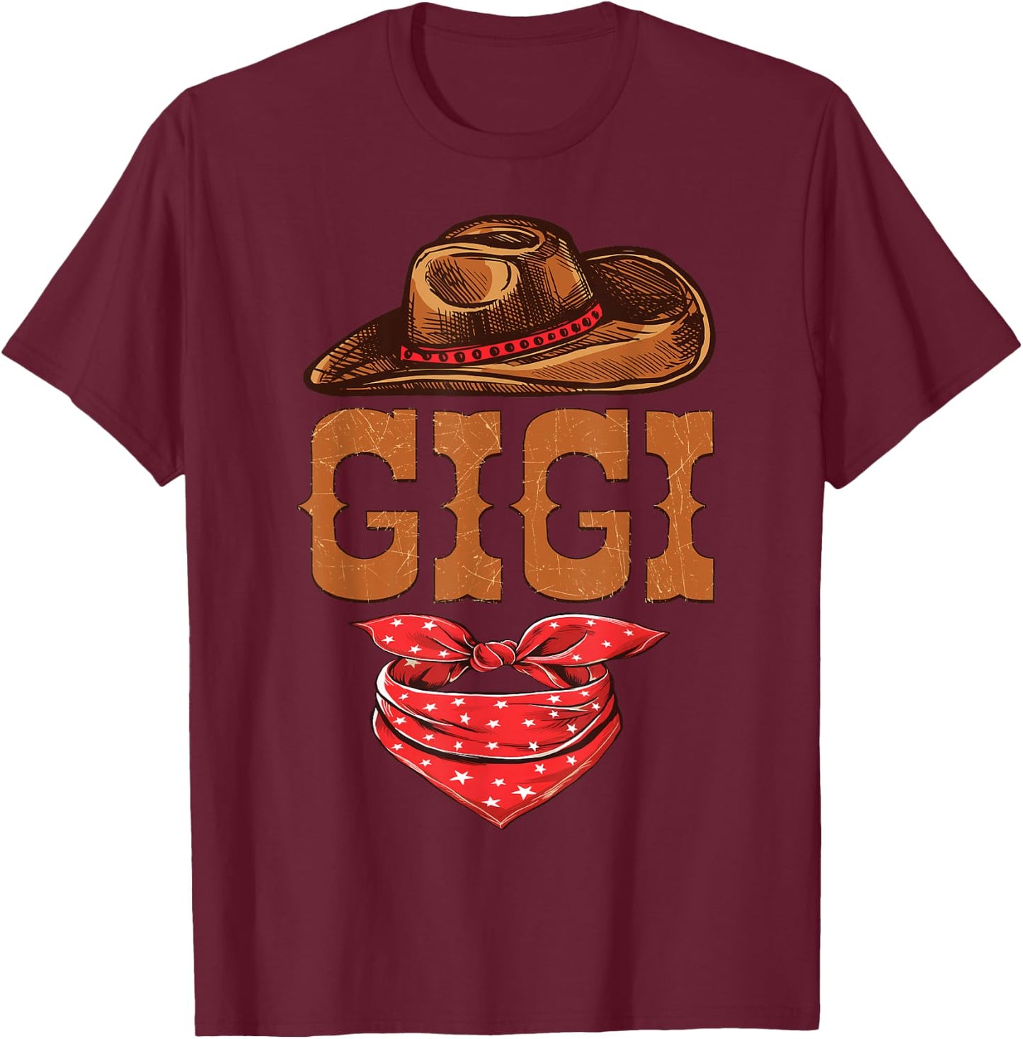 Gigi Grandma Western Birthday Cowboy Cowgirl Family Matching T-Shirt - T-Shirt | Maroon