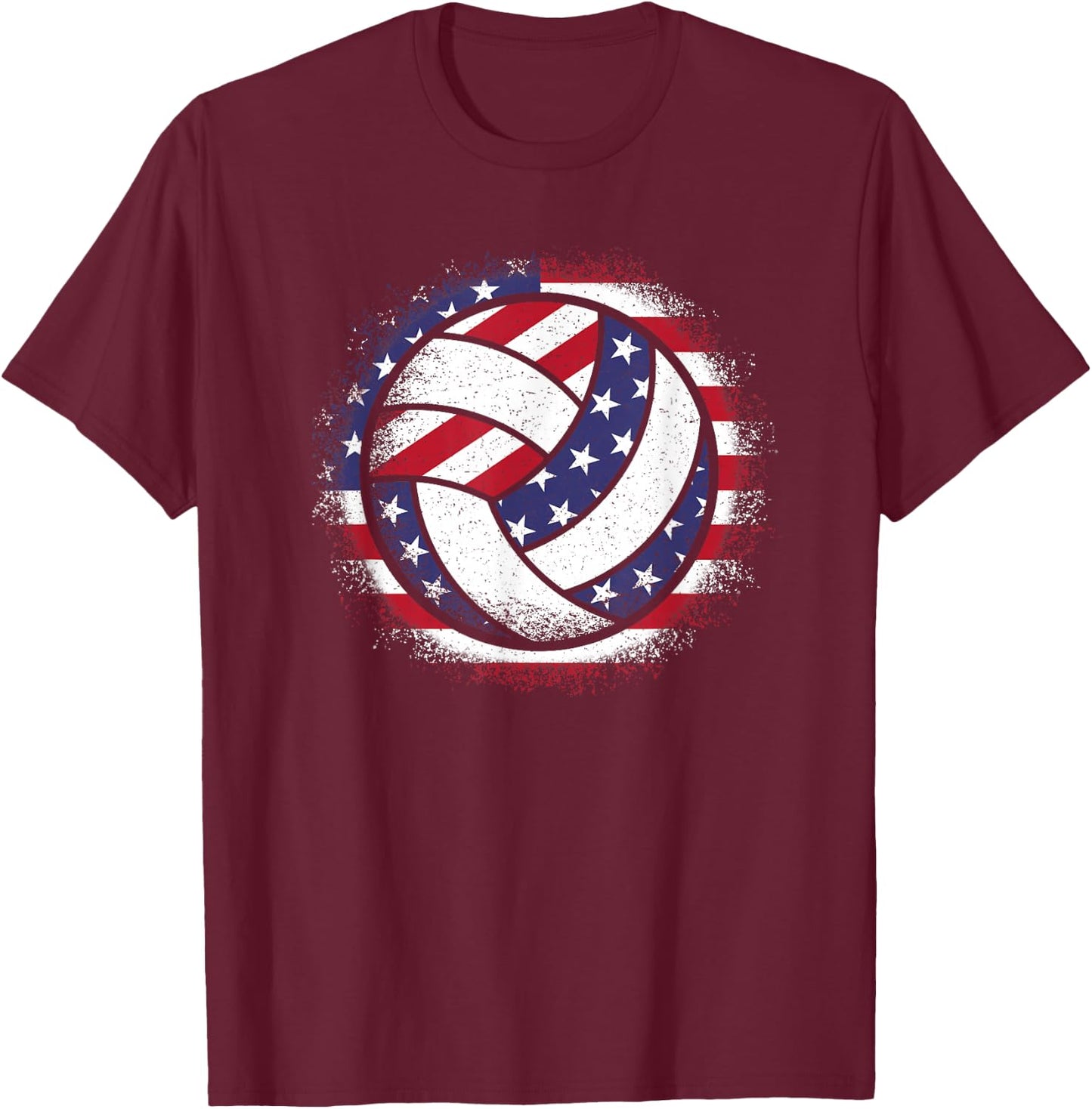 Volleyball American Flag Vintage Volleyball Lover Men Women T-Shirt - T-Shirt | Maroon