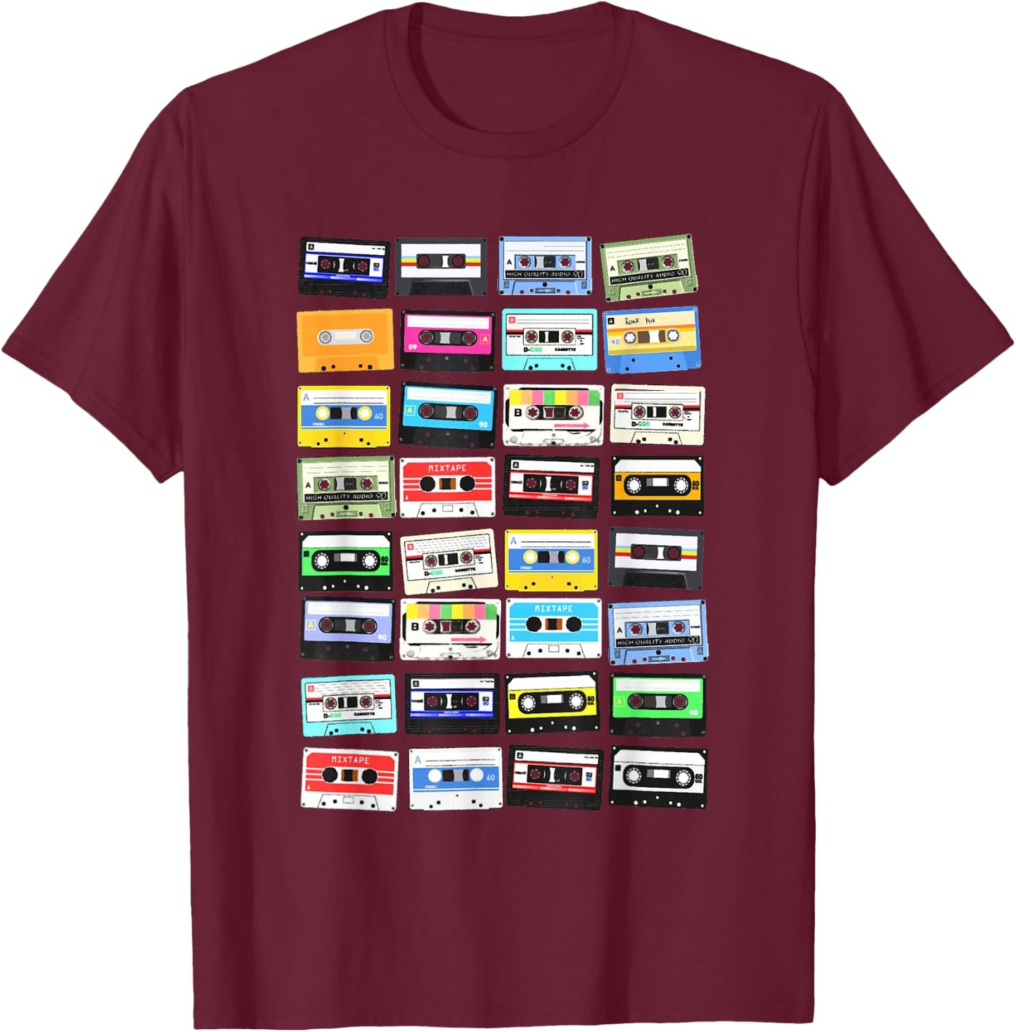 Cassette Tapes Mixtape 70s 80s 90s, vintage cassettes , Black T-Shirt - T-Shirt | Maroon