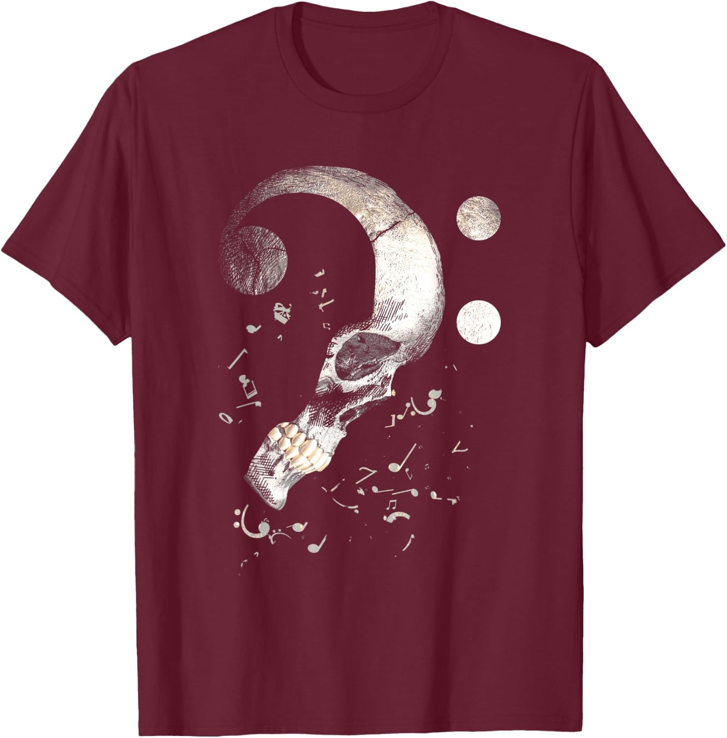 Vintage Bass Clef Skull Bass Guitar for Bassist Sheet Music T-Shirt - T-Shirt | Maroon