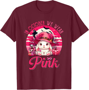 In October We Wear Pink Breast Cancer Awareness Bunny T-Shirt - T-Shirt | Maroon