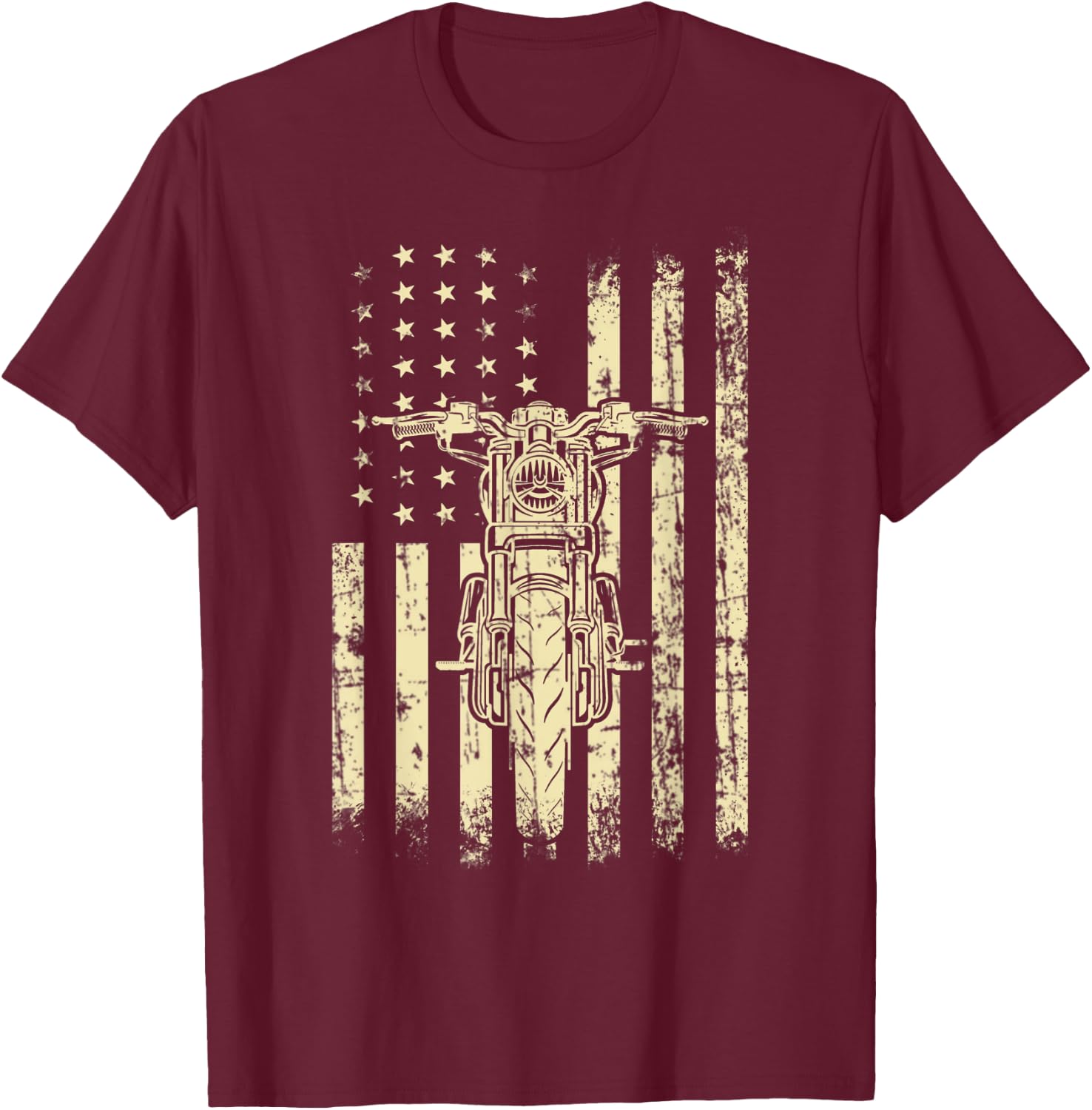Vintage American Motorcycle American Flag Cool Biker Gift Women Kids Men T-Shirt - T-Shirt | Maroon