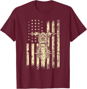 Vintage American Motorcycle American Flag Cool Biker Gift Women Kids Men T-Shirt - T-Shirt | Maroon