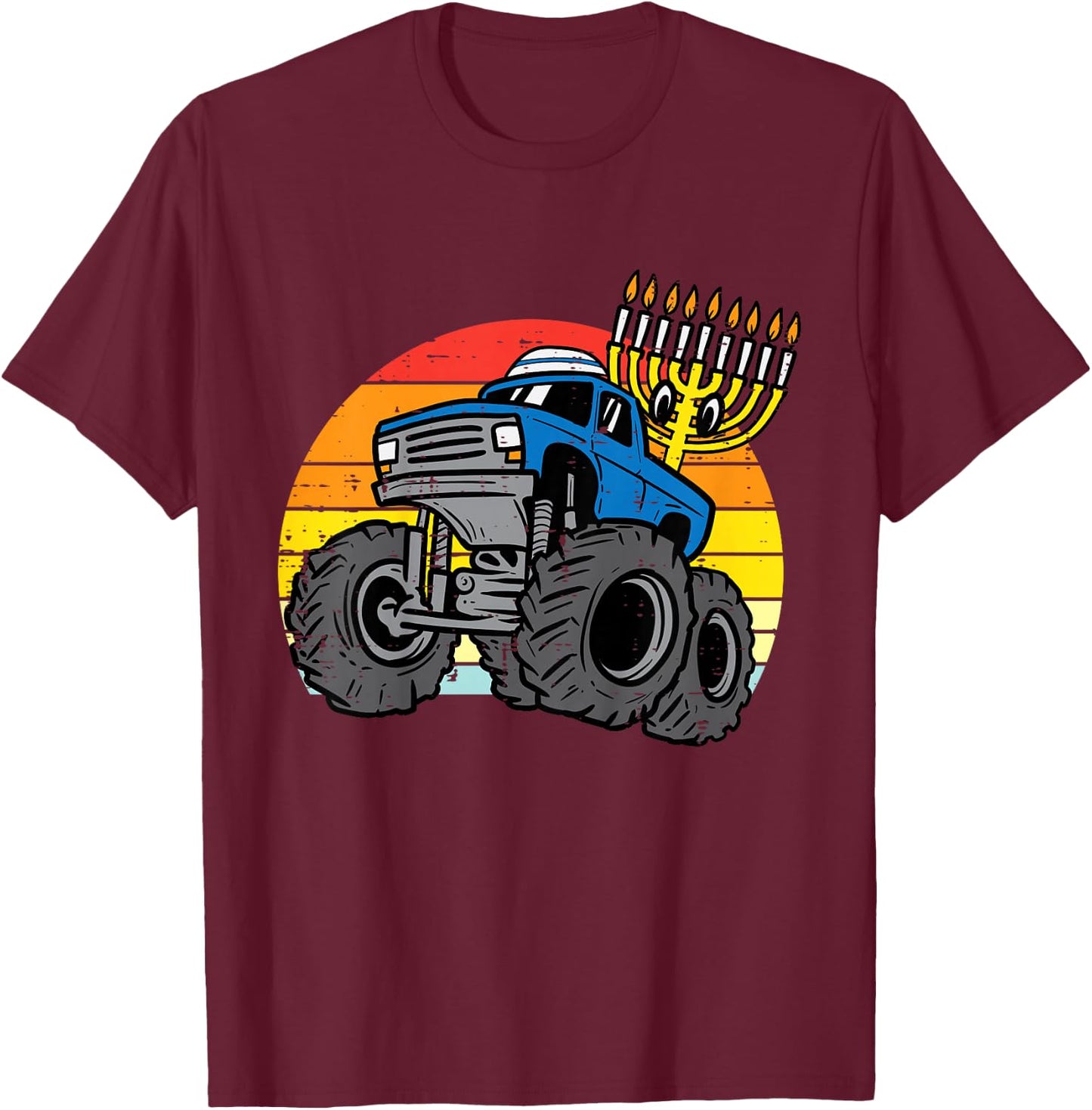 Kids Hanukkah Monster Truck Chanukah Jewish Toddler Boys Kids T-Shirt - T-Shirt | Maroon