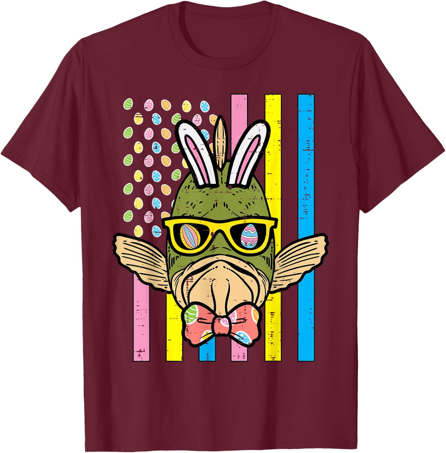 Easter Bunny Fish US Flag Funny Patriotic Men Boys Kids Teen T-Shirt - T-Shirt | Maroon