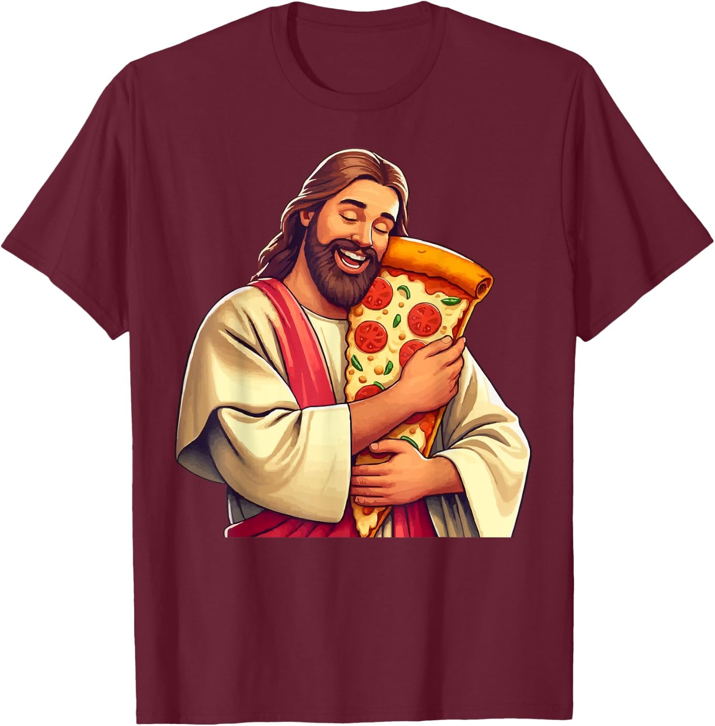 Funny Jesus Pizza Lover Christian Humor Pizza Joke T-Shirt - T-Shirt | Maroon