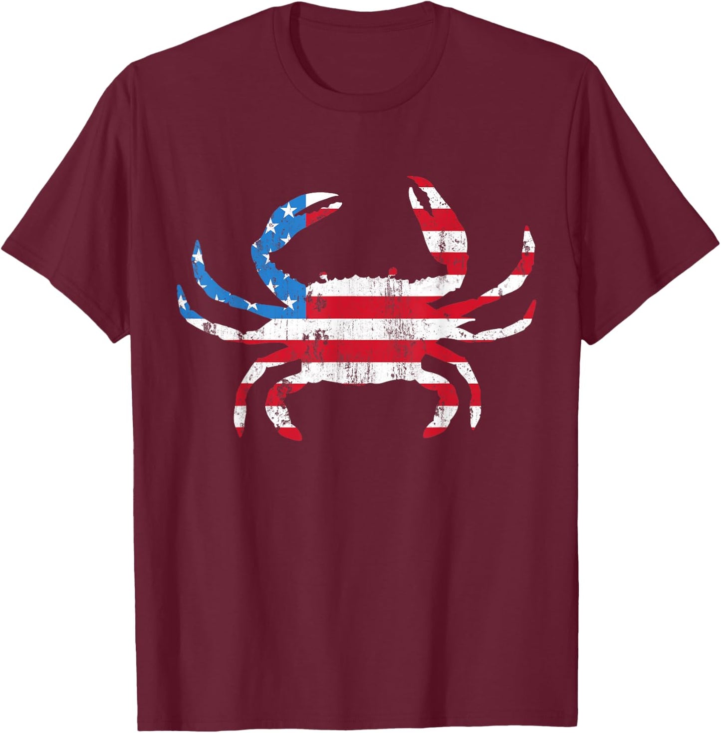 Crab Vintage American Flag T-Shirt - T-Shirt | Maroon