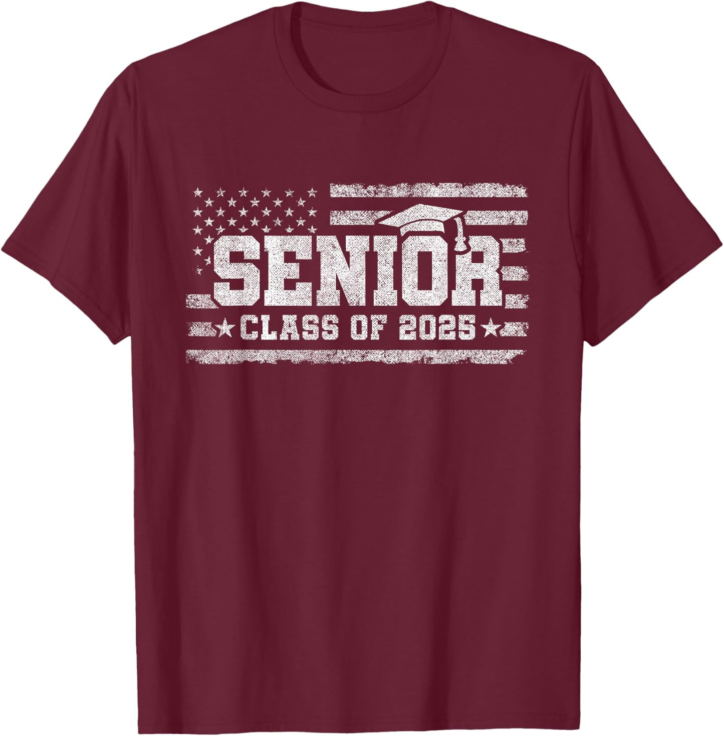 Senior Class 2025 Graduation - American Flag - Senior 2025 T-Shirt - T-Shirt | Maroon