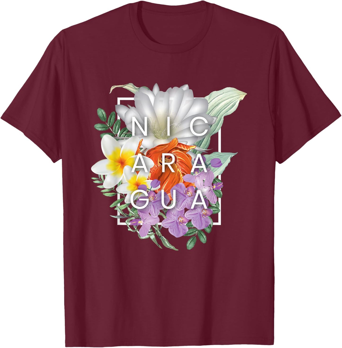 Flowers of Word Art Nicaragua - Nicaraguan Pride T-Shirt - T-Shirt | Maroon