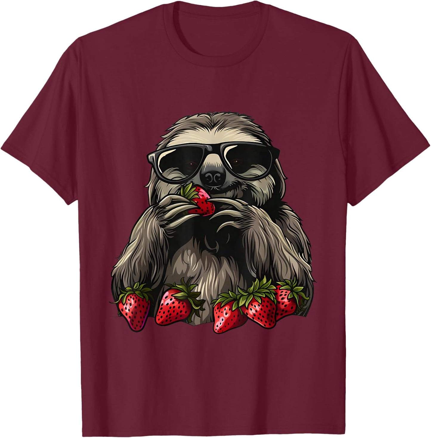 Strawberry Sloth Animal Art Motif Strawberries Cute Sloth T-Shirt - T-Shirt | Maroon