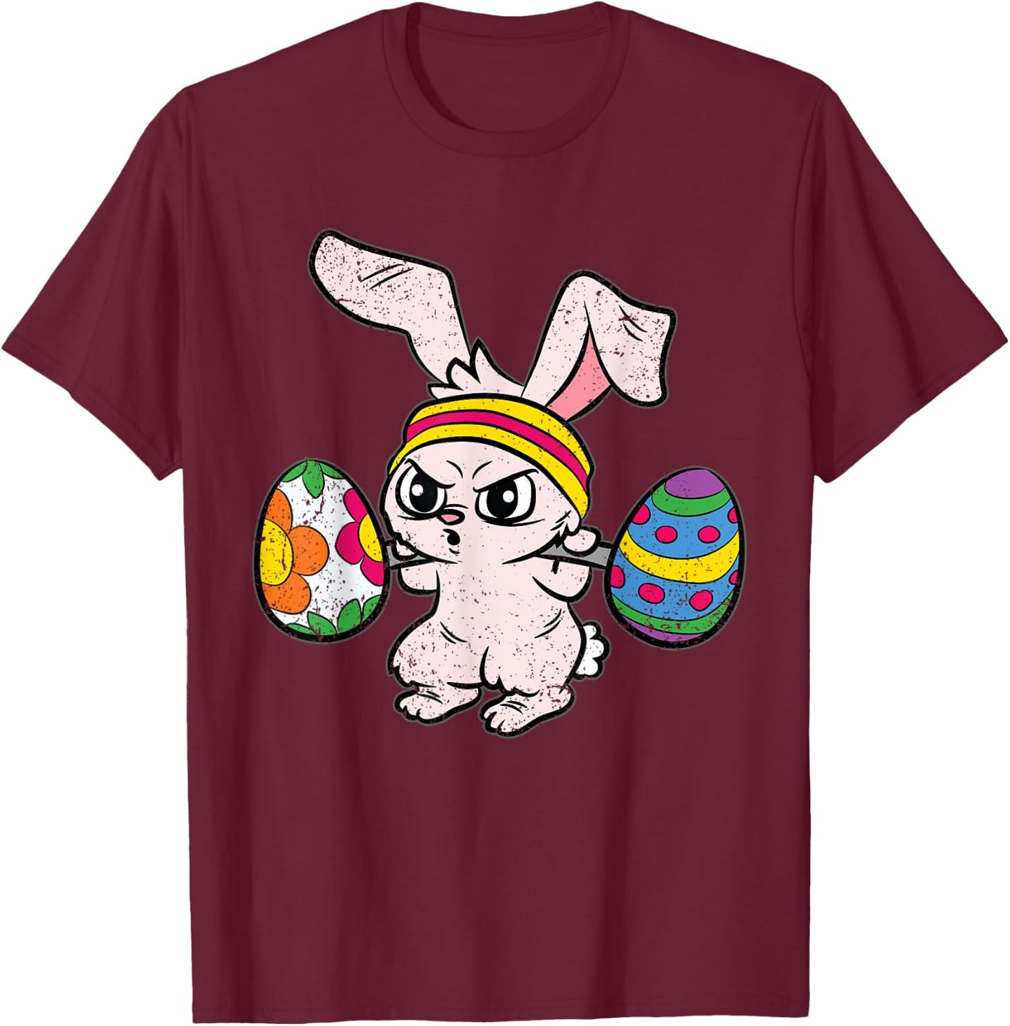 Bunny Weight Lifting Easter Cute Gym Workout Fitness Lover T-Shirt - T-Shirt | Maroon