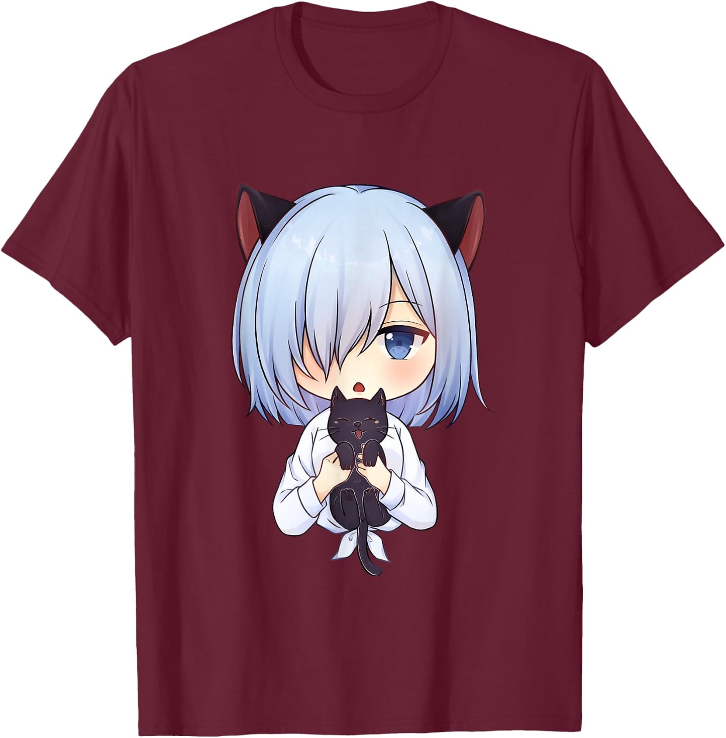 Kawaii Anime Neko Cat Girl Manga Otaku Lover , black T-Shirt - T-Shirt | Maroon