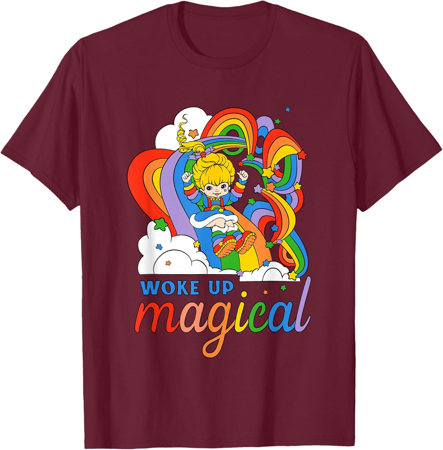 Rainbow Brite Woke Up Magical Vintage Rainbow Slide T-Shirt - T-Shirt | Maroon