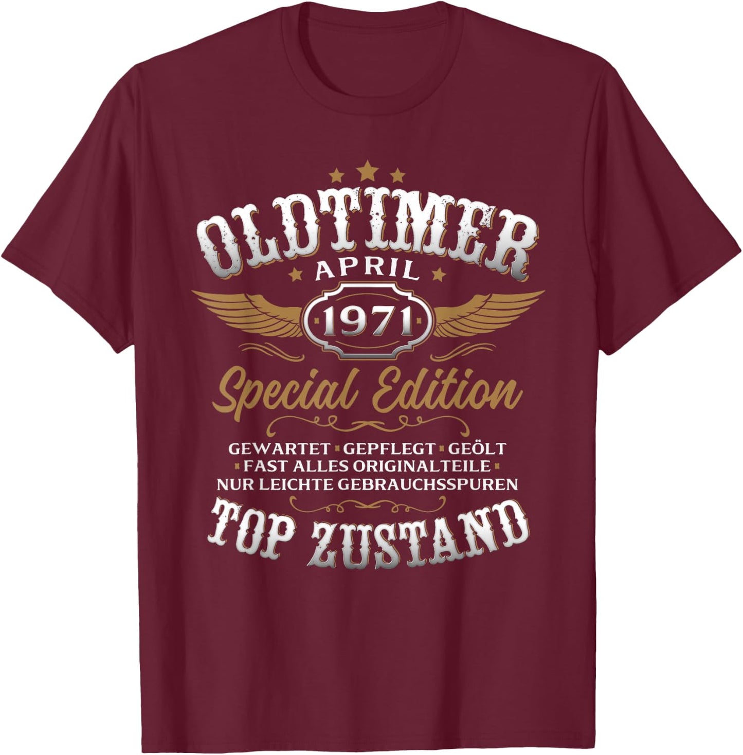 55. Geburtstag Geschenk Mann Oldtimer April 1971 55 Jahre T-Shirt - T-Shirt | Maroon