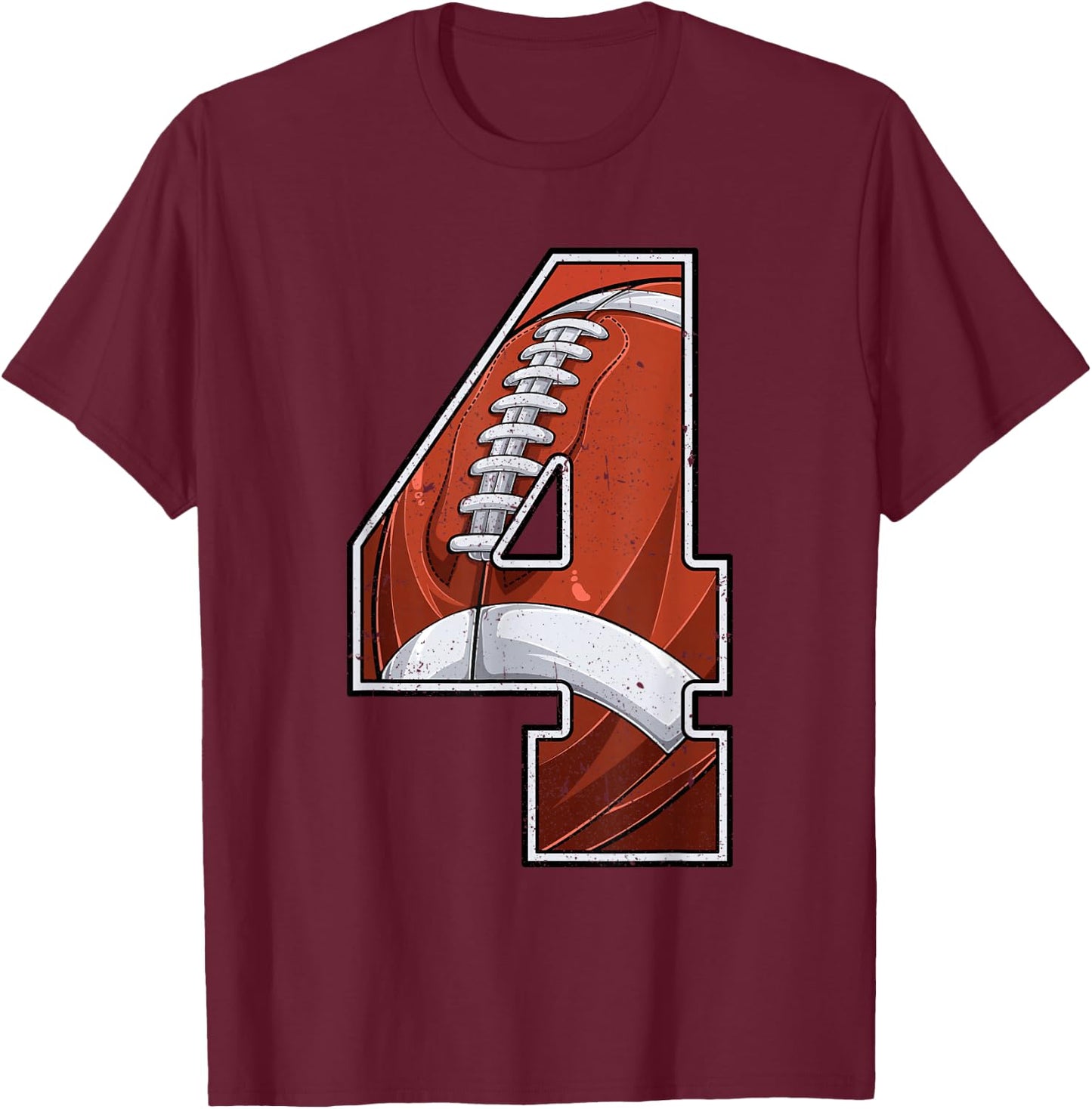 Football Fourth 4th Birthday Boy Four 4 Years Old Bday Party T-Shirt - T-Shirt | Maroon