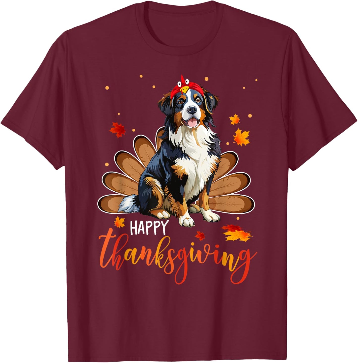 Cute Bernese Mountain Happy Thanksgiving turkey Dog T-Shirt - T-Shirt | Maroon