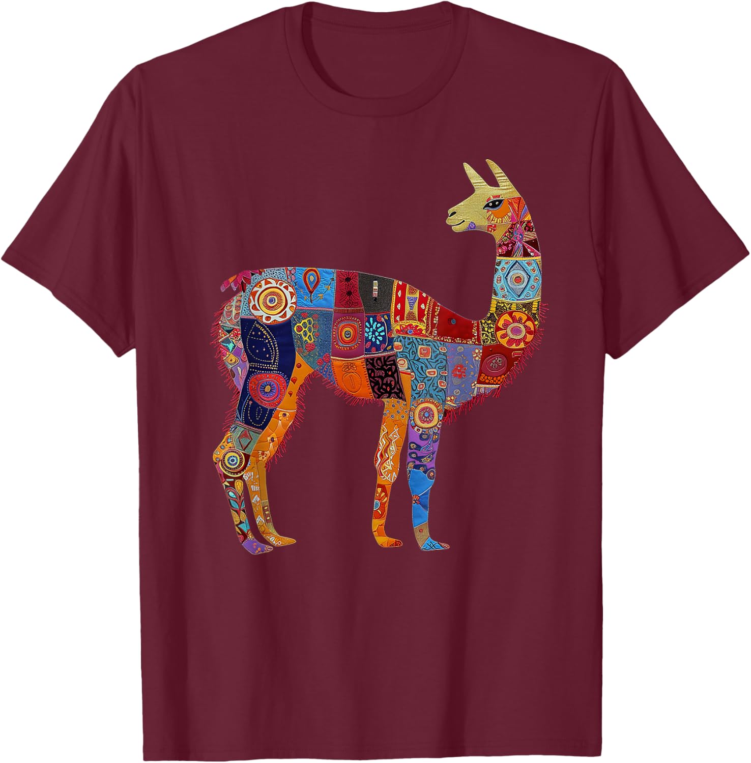 Peruvian Llama Alpaca Flowers Colourful Peru Souvenir T-Shirt - T-Shirt | Maroon