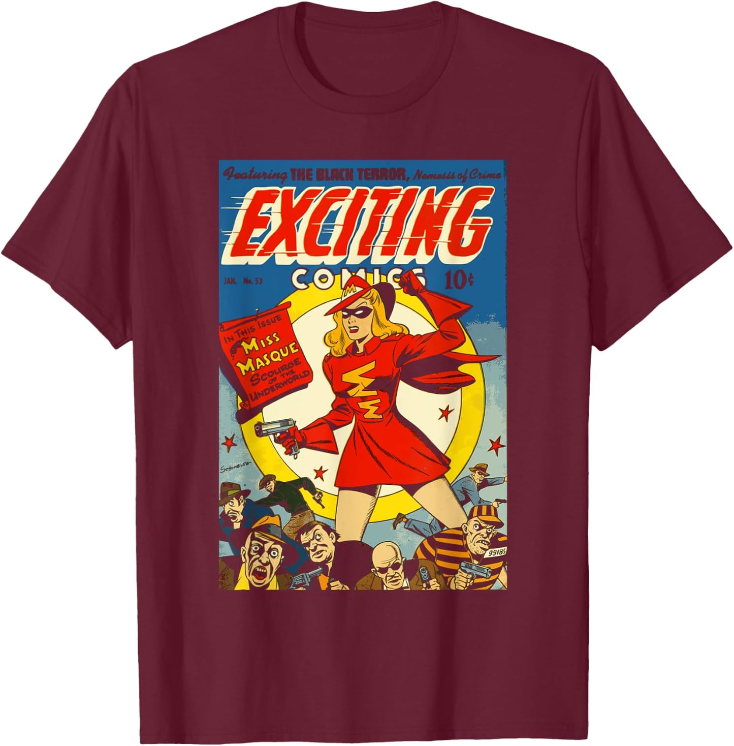 Vintage Comic Book Cover : 1940s Exciting Comics #53 T-Shirt - T-Shirt | Maroon