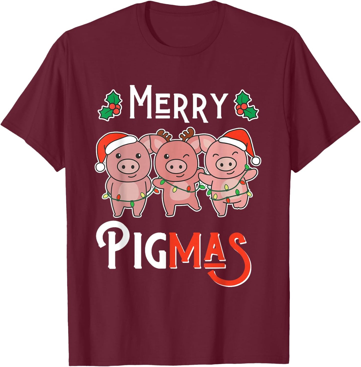 Merry Pigmas Pun Pig Christmas T-Shirt - T-Shirt | Maroon