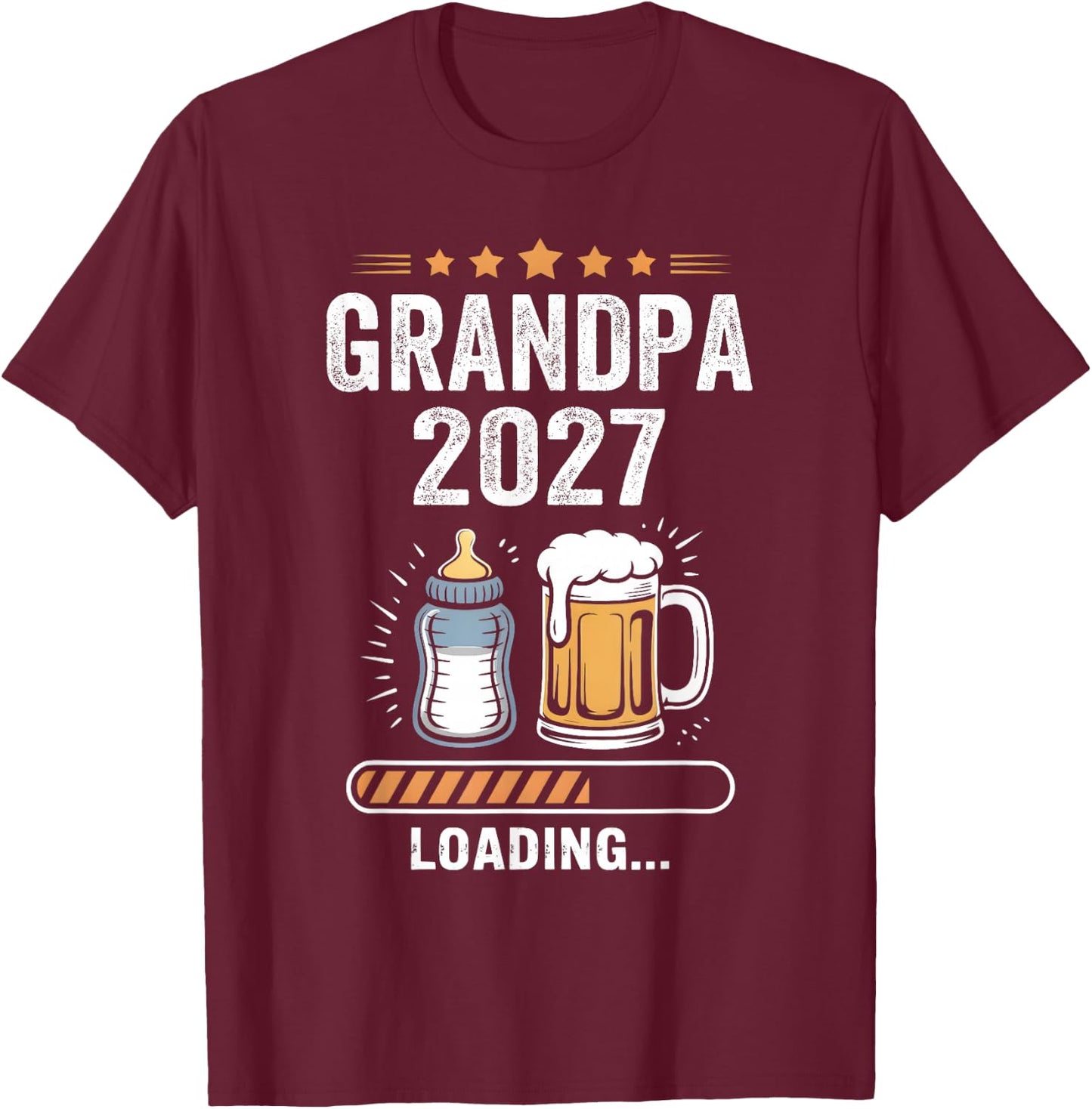 Grandpa 2027 Loading Pregnancy Baby Promoted to Grandpa 2027 T-Shirt - T-Shirt | Maroon